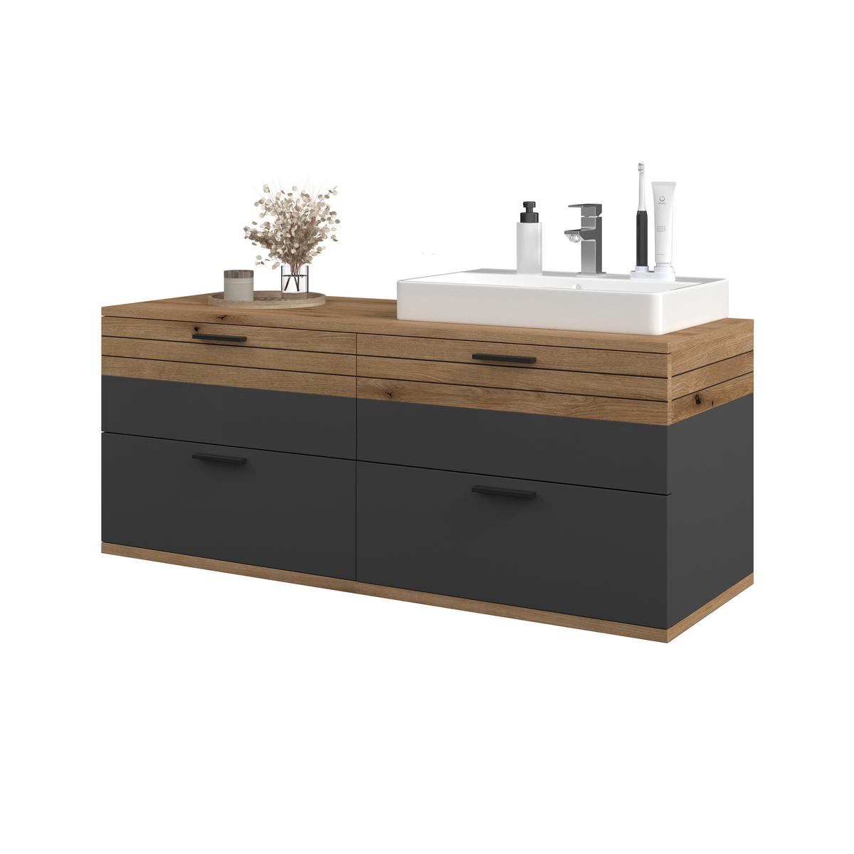 Umivalniška Enota Z Umivalnikom, Cotlu, Antracit - črna/barve hrasta, Moderno, kovina/leseni material (140/57/48cm) - James Wood