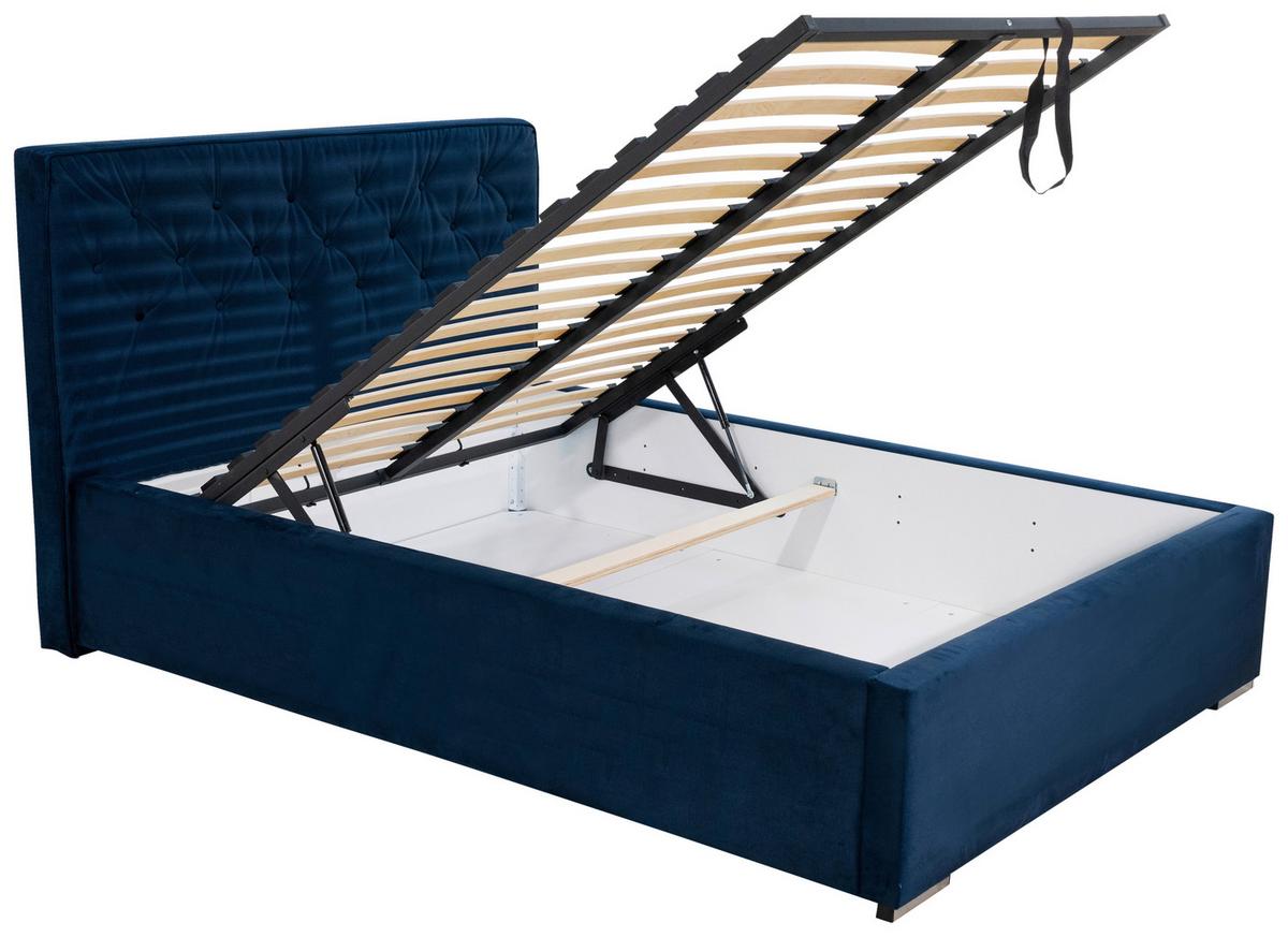 Polsterbett Granda ca. 140x200 cm Dunkelbau - Chromfarben/Kernbuche, MODERN, Holz/Textil (140/200cm) - MID.YOU