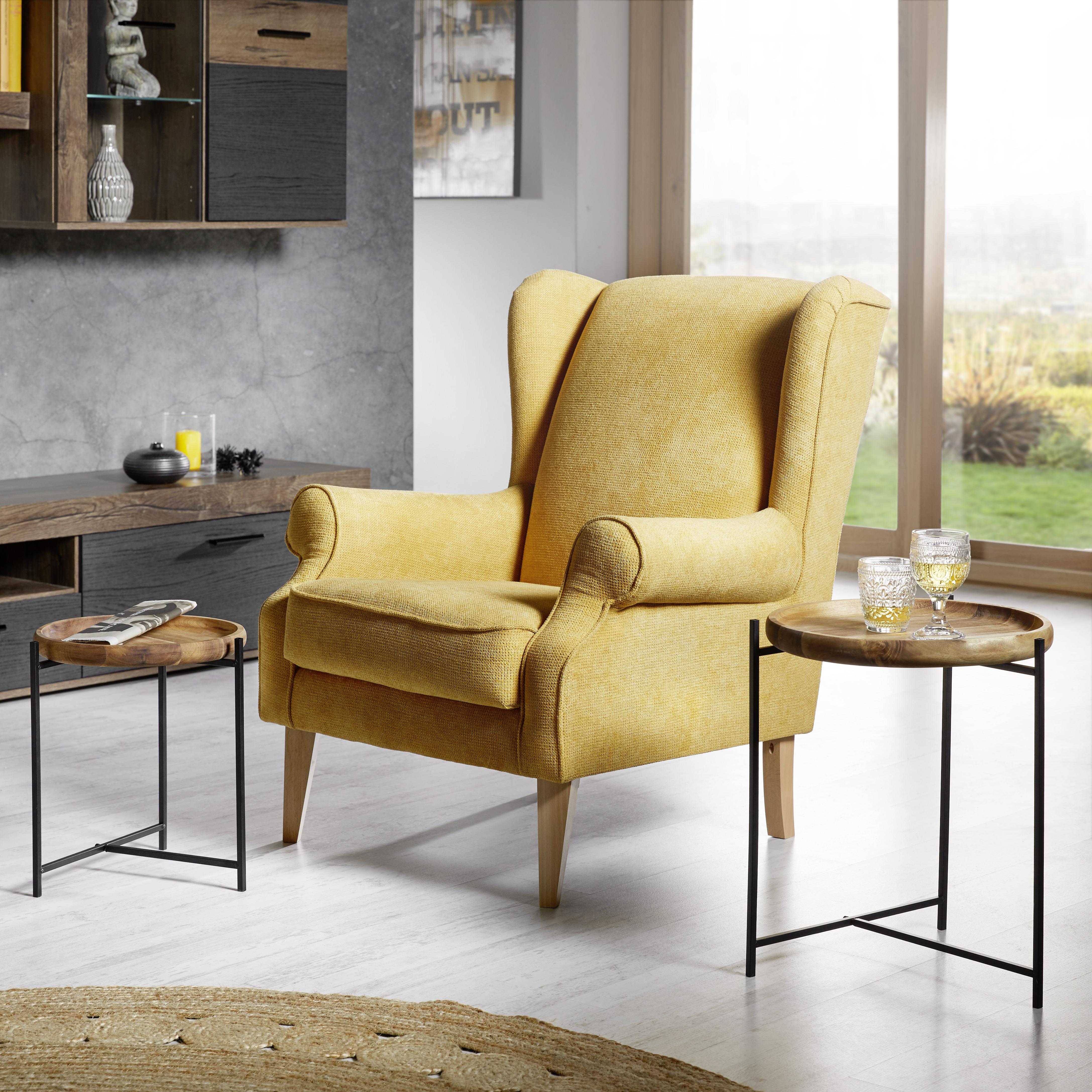 Ohrensessel in Gelb - Gelb/Naturfarben, Textil (82/95/48/85cm) - Mömax