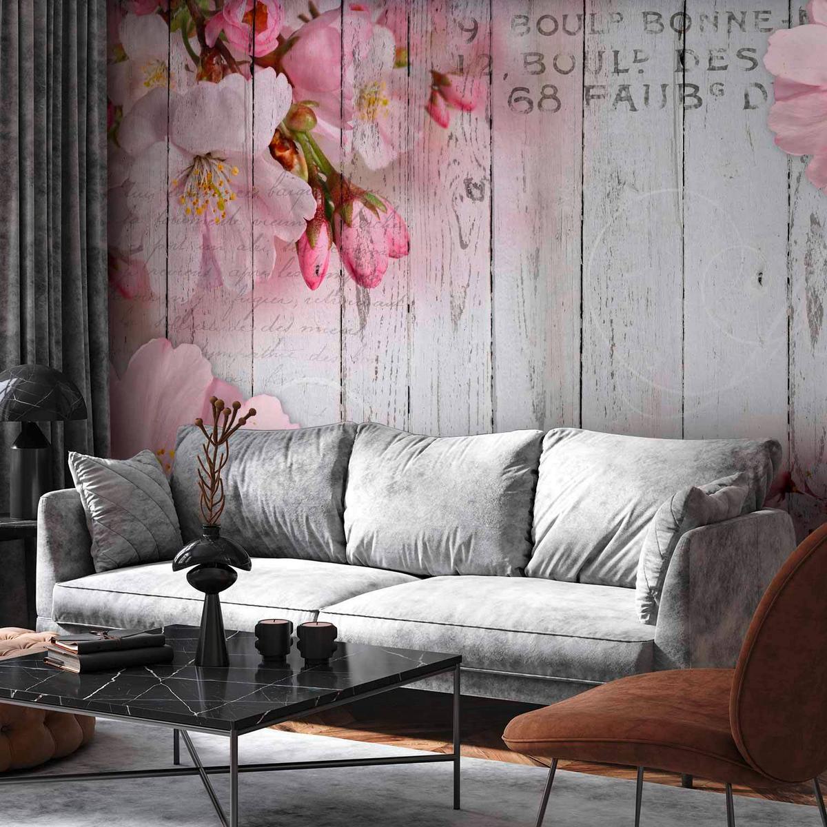 Fototapeta Apple Blossoms, 300x210cm - pink/svetlo siva, Basics, tekstil (300/210cm) - artgeist