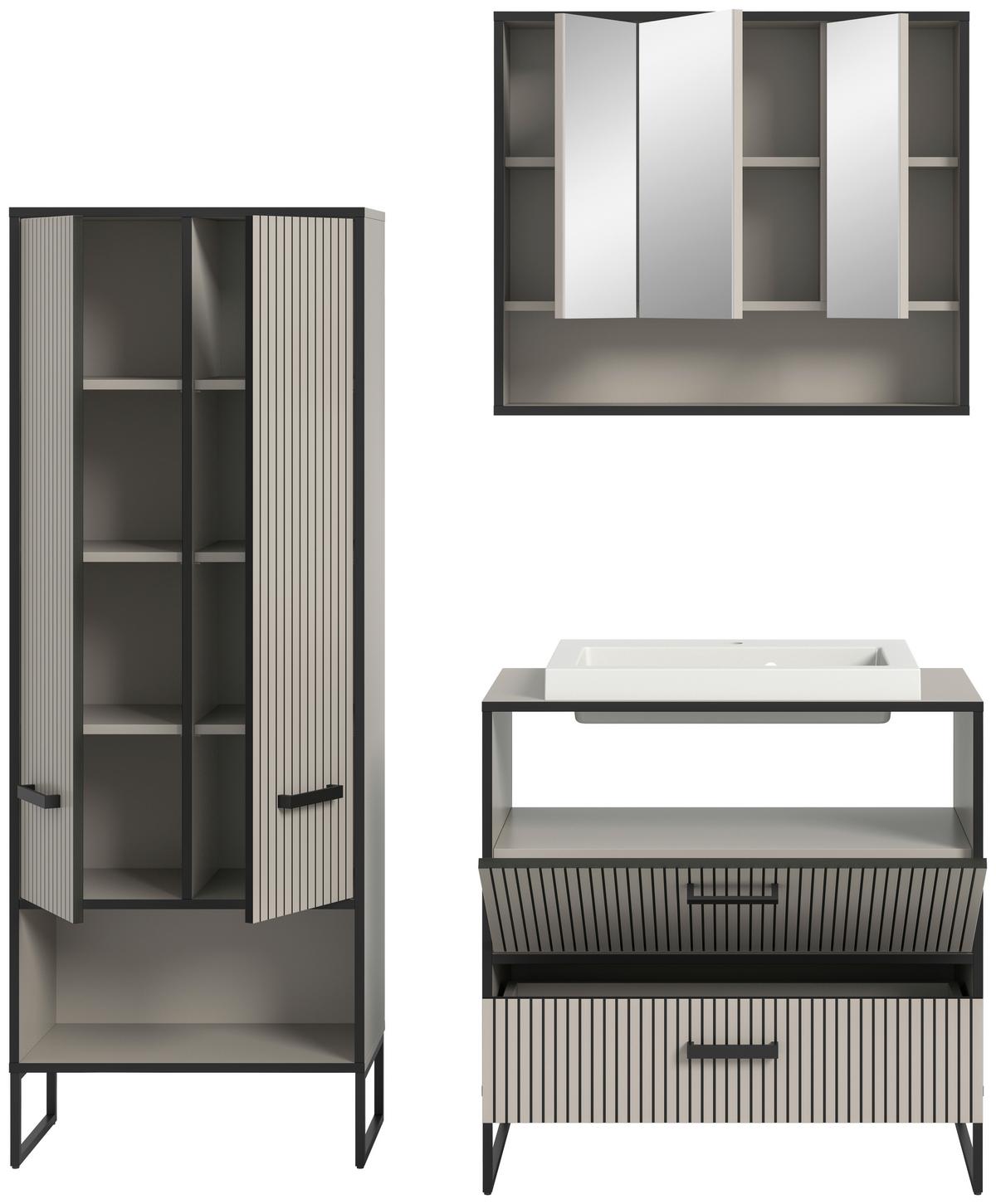 Badezimmer BAGNO 3-teilig ca. 142 cm Kaschmir - Kaschmir/Schwarz, MODERN, Holzwerkstoff/Metall (142cm) - MID.YOU