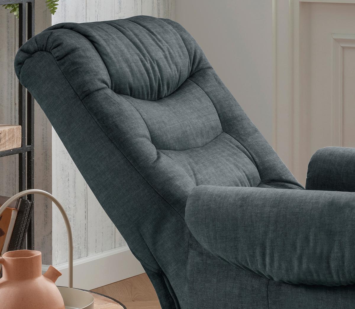 Fernsehsessel Nino Dunkelblau Velours - Schwarz/Dunkelblau, Design, Kunststoff/Textil (78/107/93cm) - Livetastic