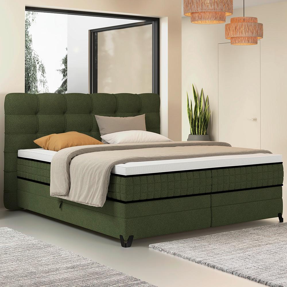 Boxspringbett Carmen C Grün ca. 180x200cm - Grün, KONVENTIONELL, Holz/Holzwerkstoff (180/200cm) - Premium Living