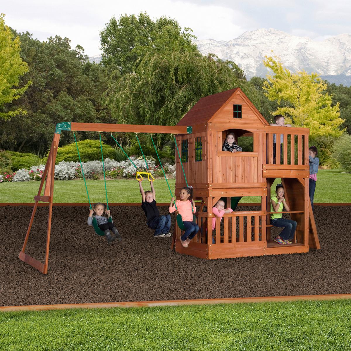 Spielturm B1808058 aus Zeder Massiv - Braun/Grün, KONVENTIONELL, Holz (537,2/290/409cm) - Ambia Garden