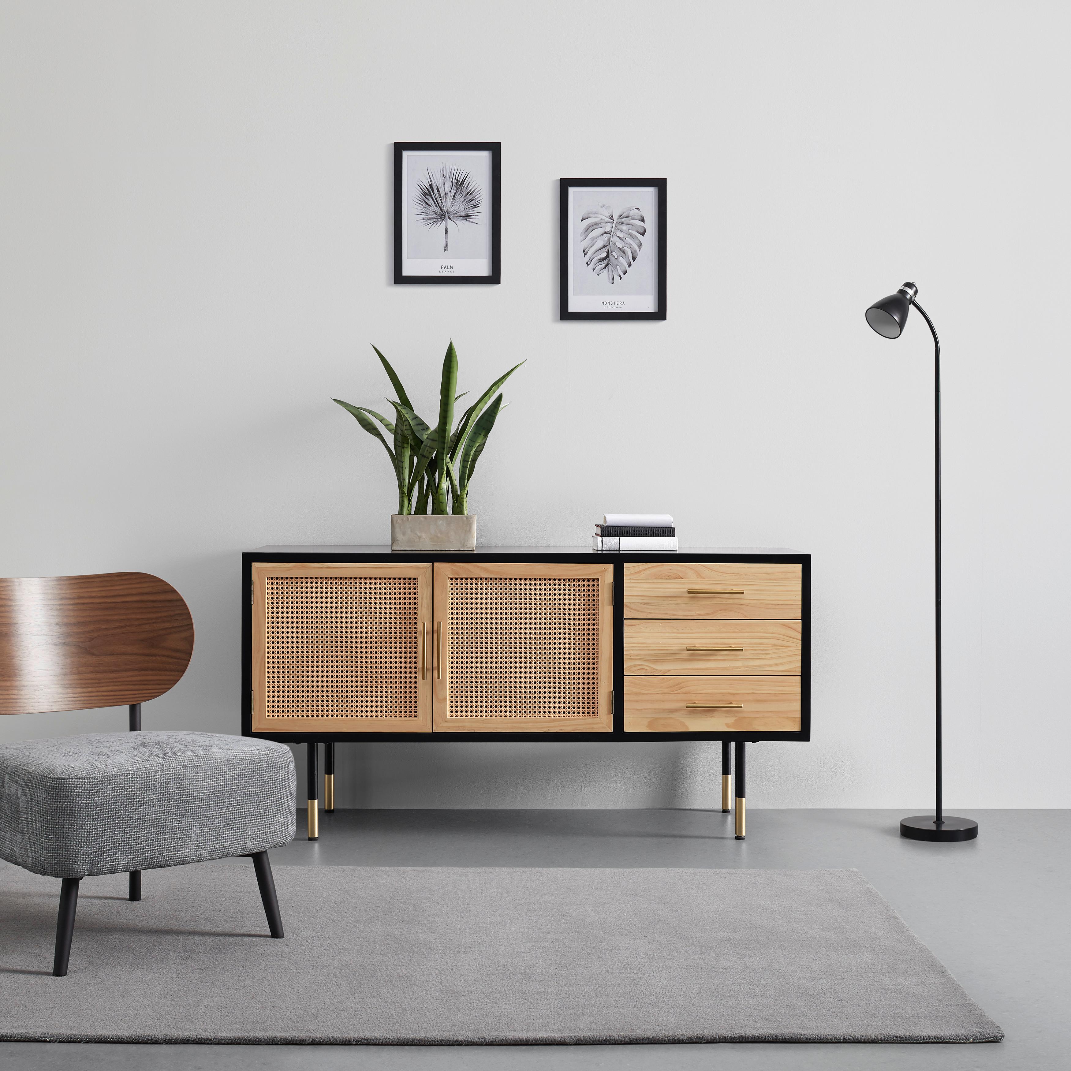 KOMODA SZEROKA MASSIMO - czarny/kolor złoty, Modern, metal/drewno (150/76/40cm) - Bessagi Home