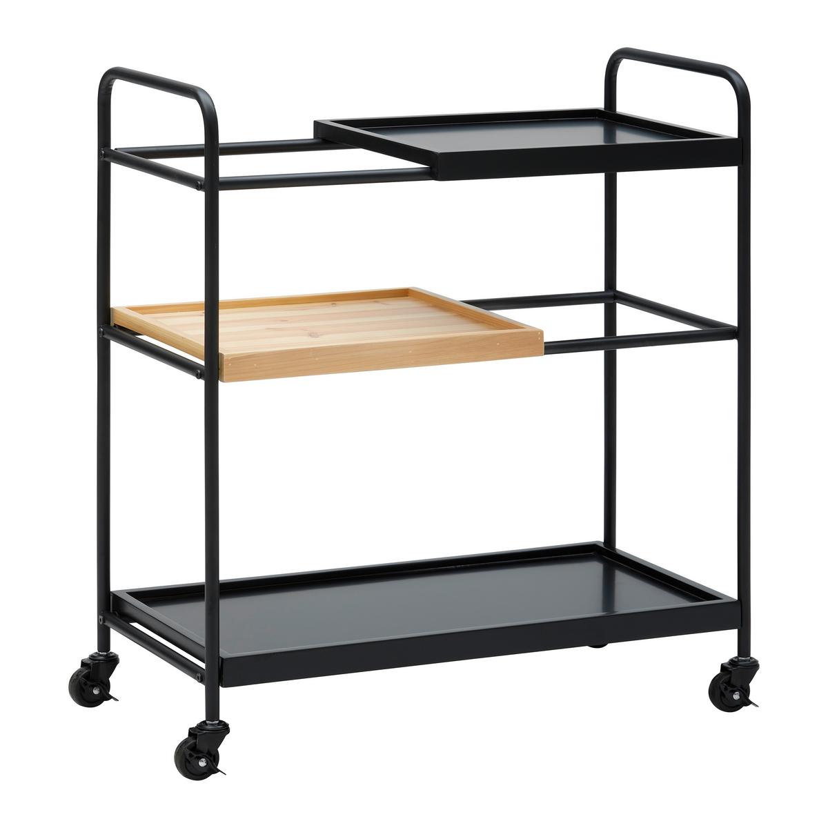 Rollwagen Giorgia Eichefarben/ Schwarz Echtholz/MDF - Eichefarben/Schwarz, MODERN, Holz/Kunststoff (70/79/34cm) - Bessagi Home