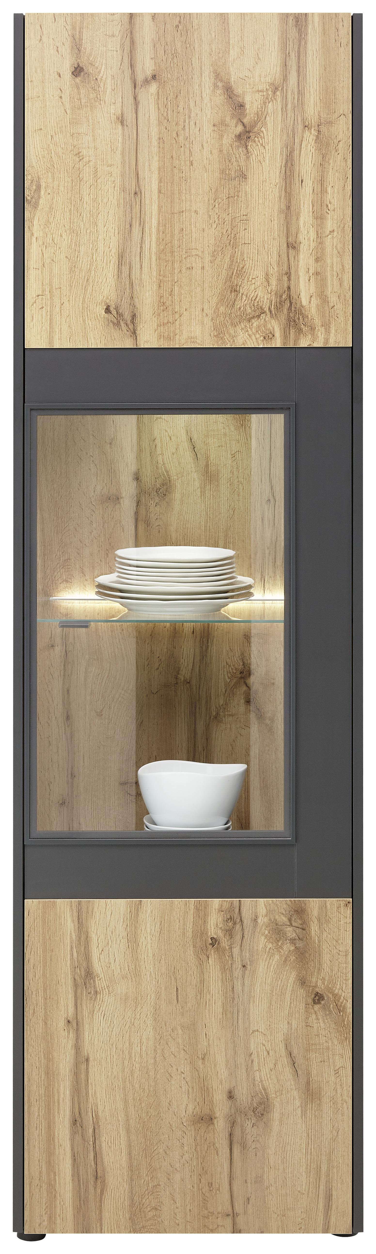 Vitrine in Eichefarben - Schieferfarben/Eichefarben, MODERN, Glas/Holzwerkstoff (56/196/40cm) - Premium Living