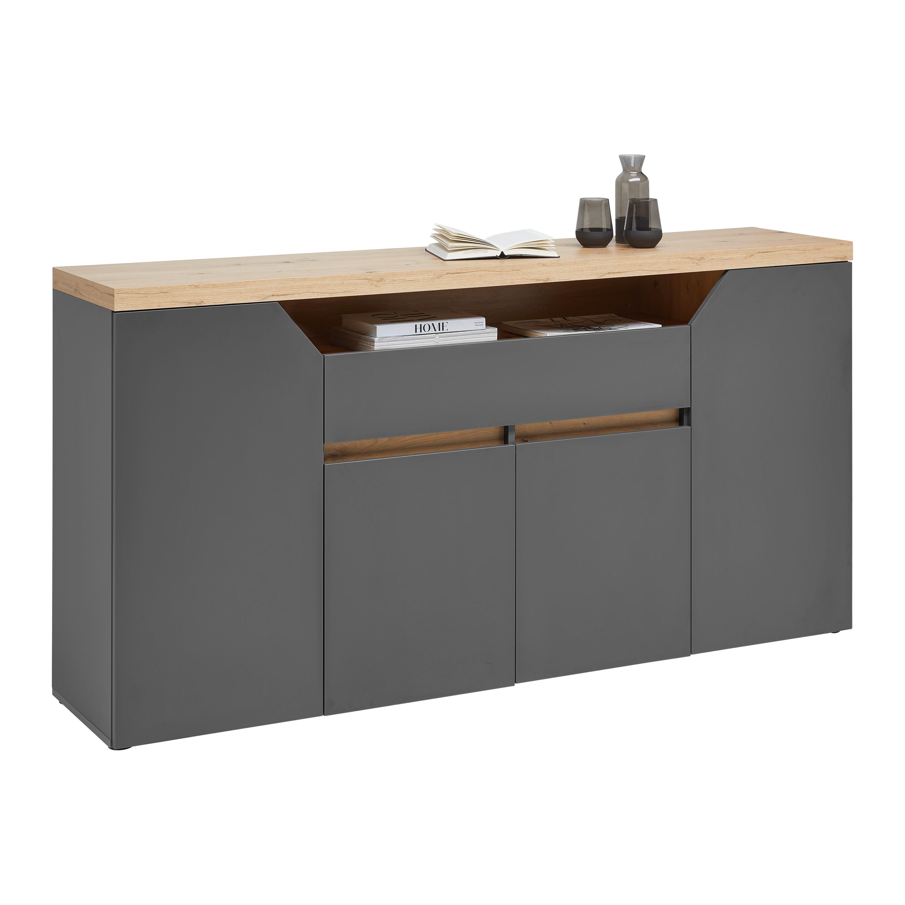 Sideboard Pepe Graphitfarben/Eiche Artisan - Graphitfarben/Schwarz, MODERN, Holzwerkstoff/Kunststoff (180/90/40cm) - Mömax