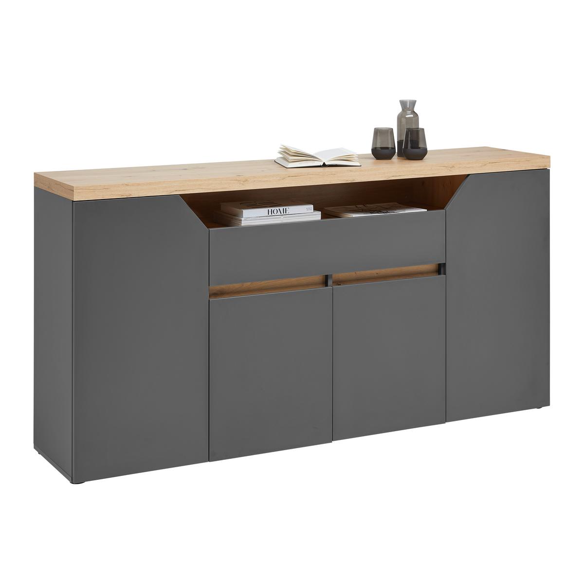 Sideboard Pepe Graphitfarben/Eiche Artisan - Graphitfarben/Schwarz, MODERN, Holzwerkstoff/Kunststoff (180/90/40cm) - Mömax