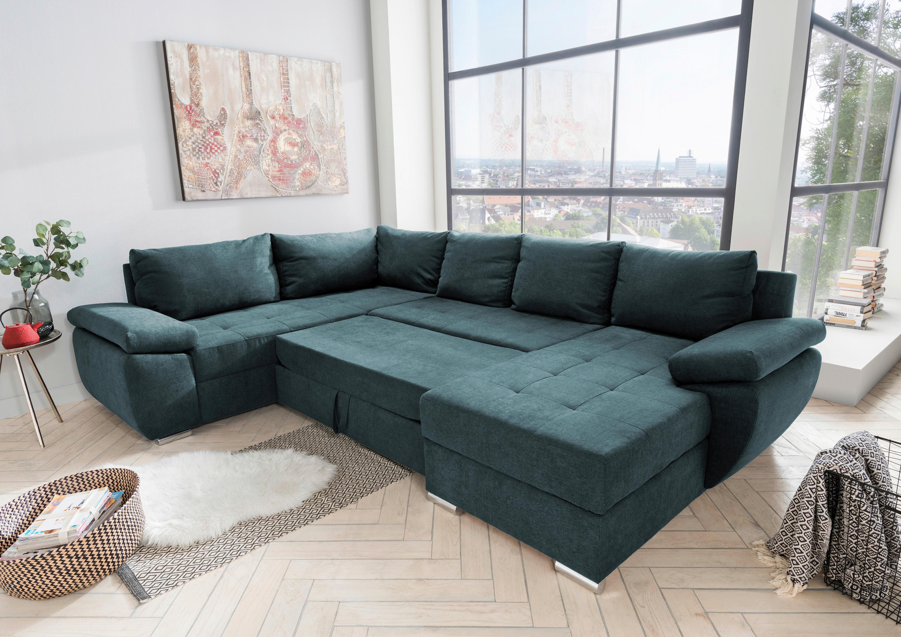 Sedežna Garnitura Terana, Modra, Ležišče, Predal - barve kroma/modra, Konvencionalno (219/305/157cm) - Premium Living