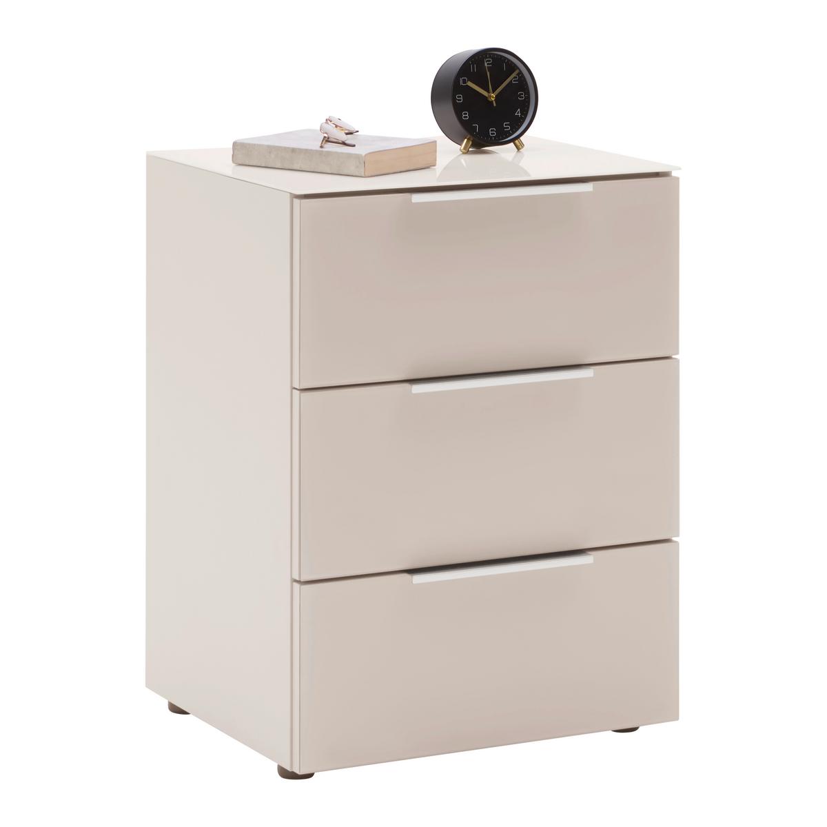 Nachtkästchen Siena Kaschmirfarben ca. 45x61x40cm - Kaschmir/Chromfarben, KONVENTIONELL, Glas/Holzwerkstoff (45/61/40cm) - Premium Living