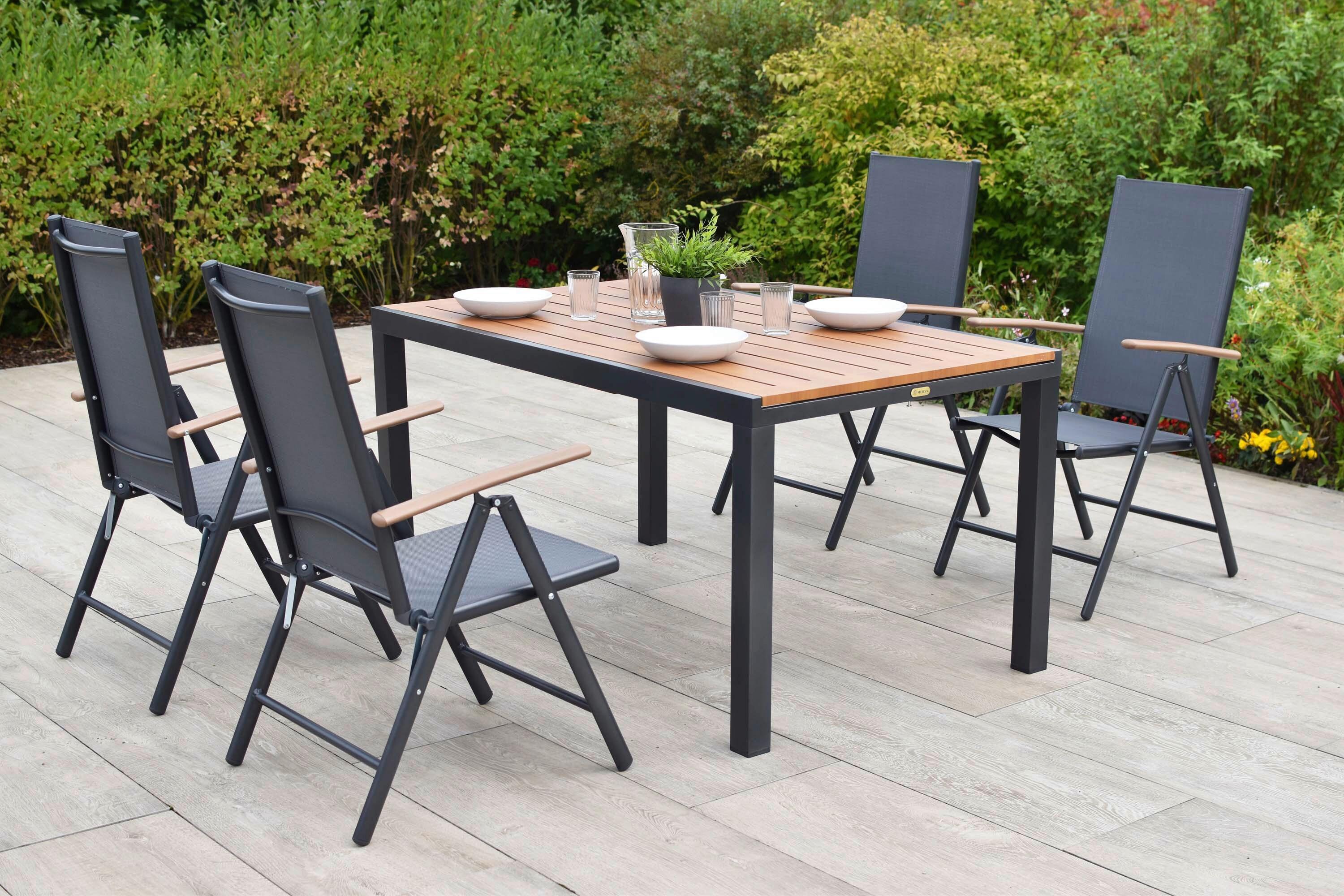 Gartentischgruppe Valenza 5-tlg. Graphitfarben - Graphitfarben/Naturfarben, KONVENTIONELL, Textil/Metall - Gardenson