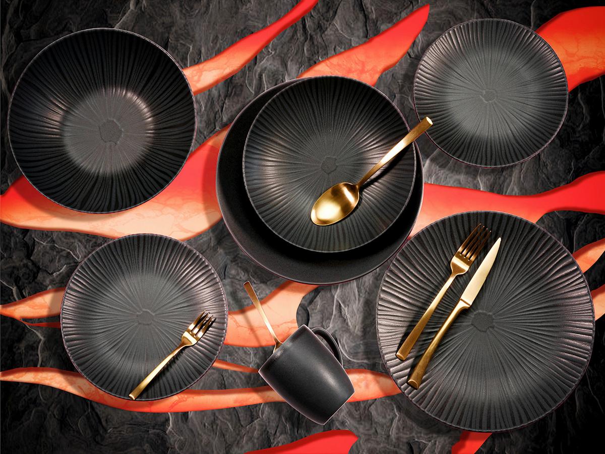 Kombinirani Servis Vesuvio, 16-Delni - siva/črna, Trend, keramika - Creatable