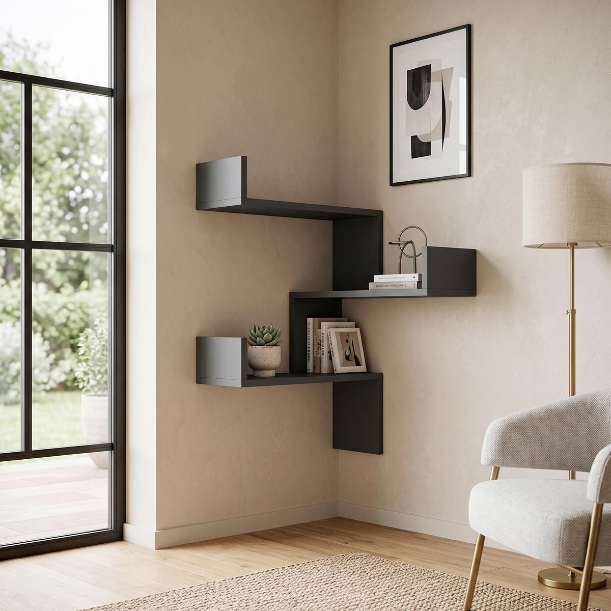 Eckregal LUKSA Anthrazit ca. 60x90x22 cm - Anthrazit, Design, Holzwerkstoff (60/90/22cm) - Livetastic