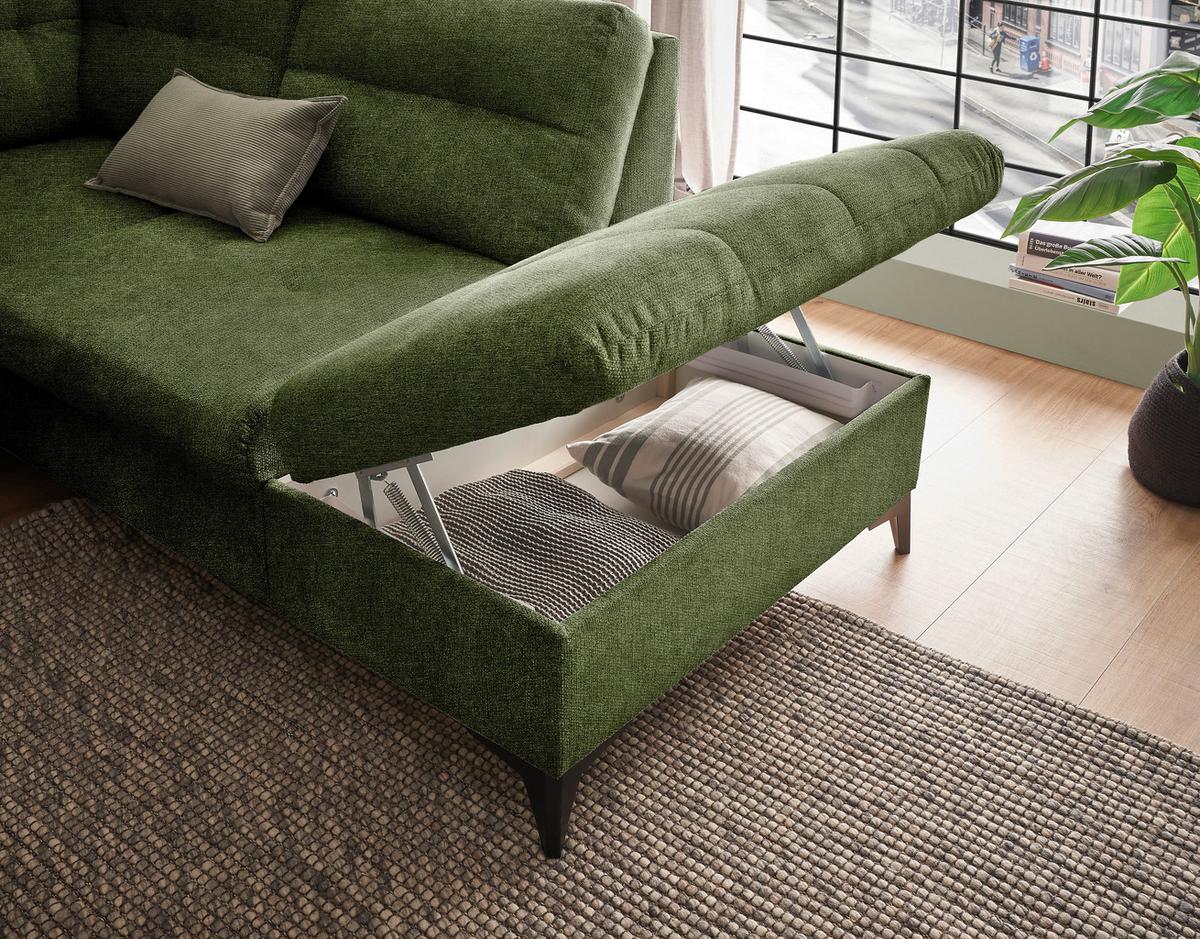 Wohnlandschaft Durban U ca. 170x324x218 cm Olivgrün - Schwarz/Olivgrün, KONVENTIONELL, Kunststoff/Textil (170/324/218cm) - MID.YOU