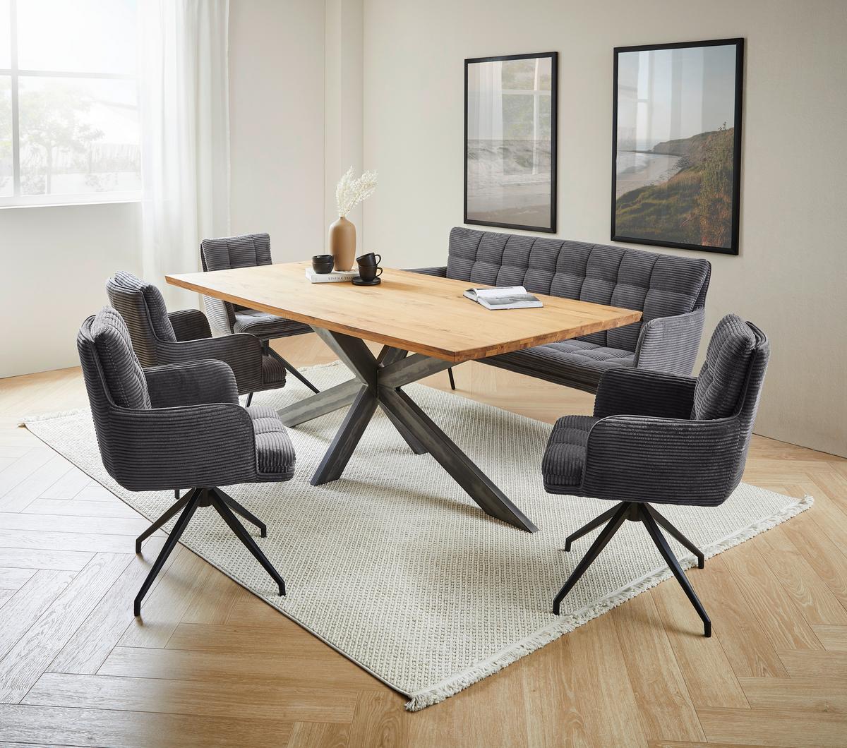 STÓŁ DO JADALNI SPIDER - kolor dębowy/czarny, Design, metal/drewno (200/100/77cm) - Linea Natura