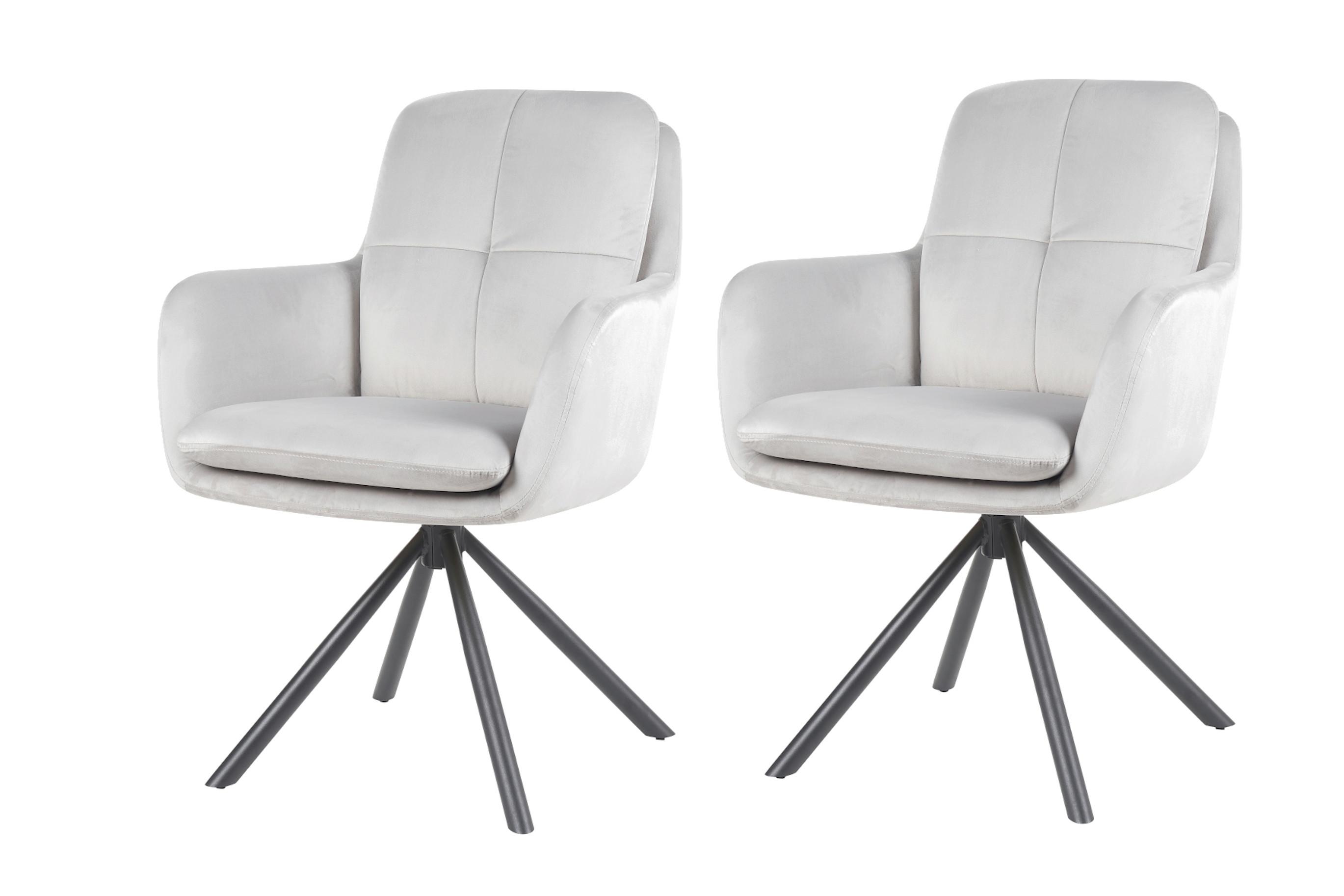 ARMLEHNSTUHL-SET PARMA S 2ER-SET - Hellgrau/Schwarz, MODERN, Textil/Metall (63/89/70cm) - MID.YOU