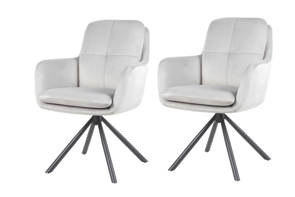 ARMLEHNSTUHL-SET PARMA S 2ER-SET - Hellgrau/Schwarz, MODERN, Textil/Metall (63/89/70cm) - MID.YOU