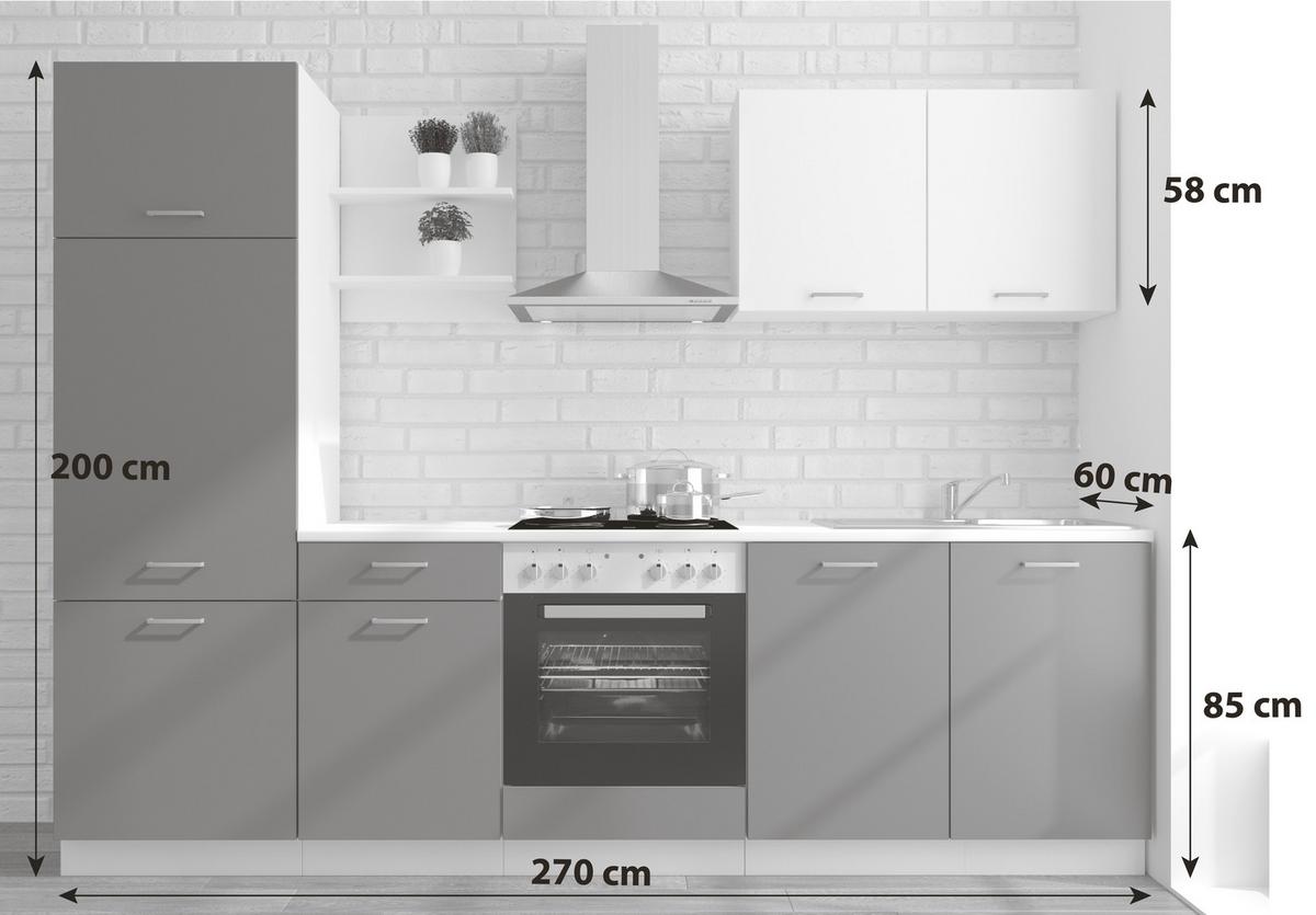 Kuhinjski Blok Brez Aparatov Promo, Bela, Grafit, 270cm - siva/bela, Design, umetna masa/leseni material (270cm) - P & B
