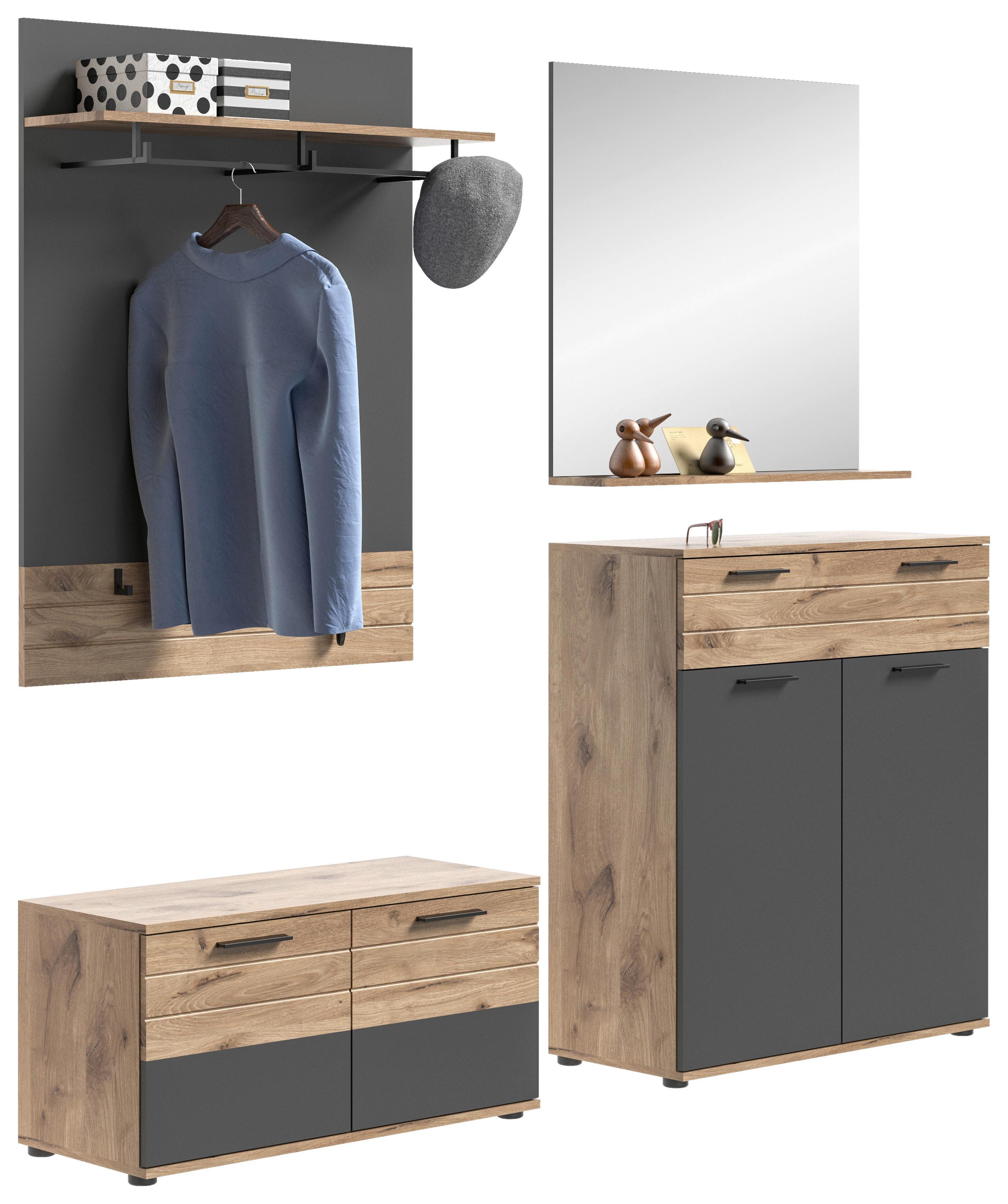 Garderobe Mason 4-teilig ca.195x200x38cm Grau - Glas/Holzwerkstoff (195/200/38cm) - MID.YOU