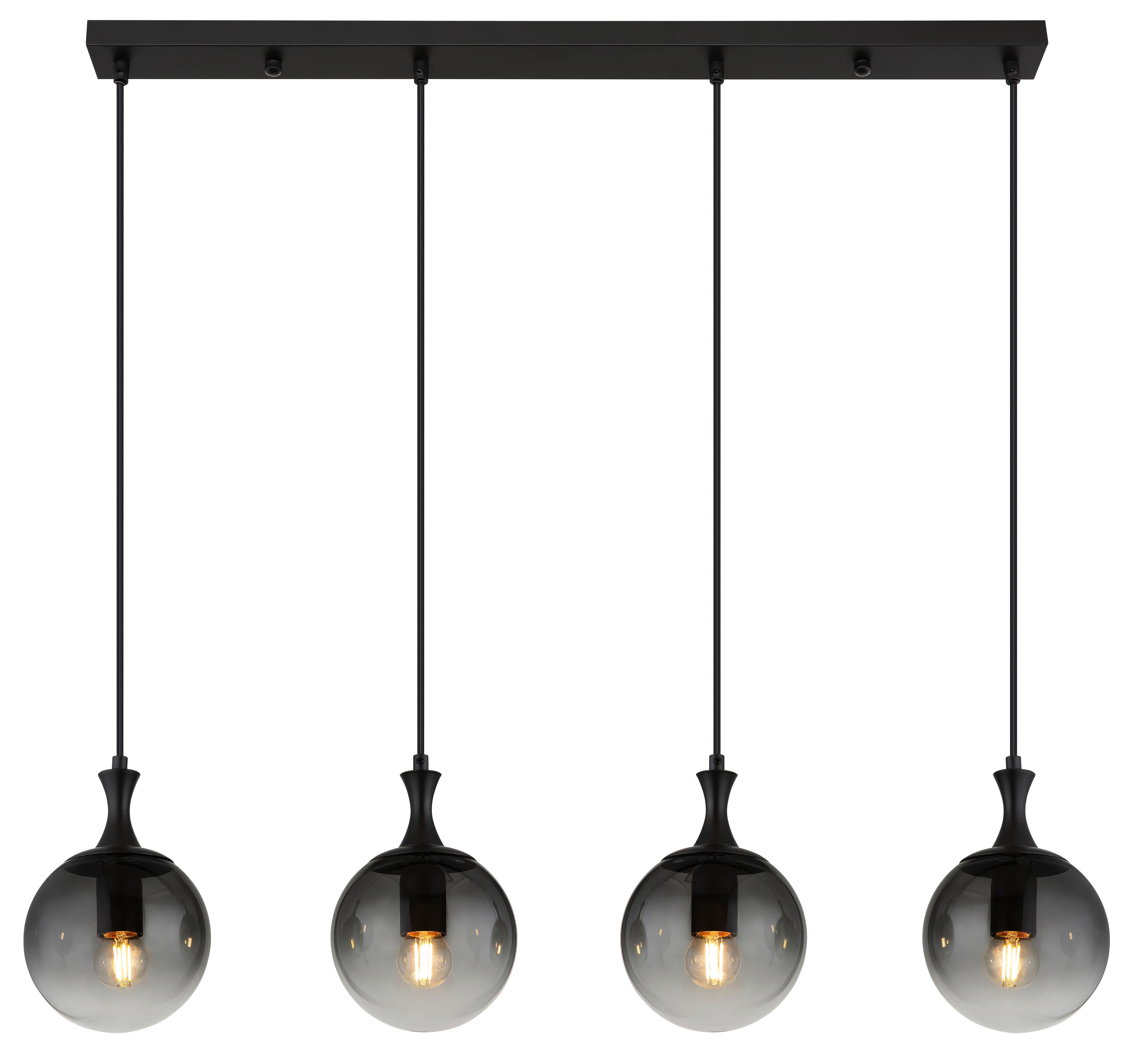 HÄNGELEUCHTE 15885-4H - Schwarz, Design, Glas/Kunststoff (90/15/130cm) - Globo