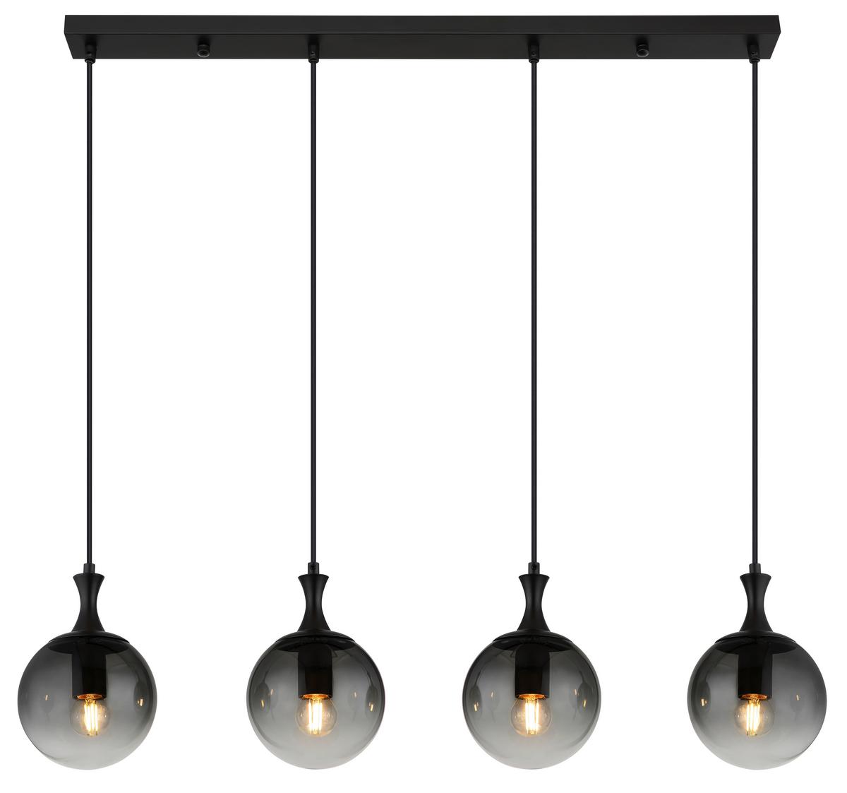 HÄNGELEUCHTE 15885-4H - Schwarz, Design, Glas/Kunststoff (90/15/130cm) - Globo