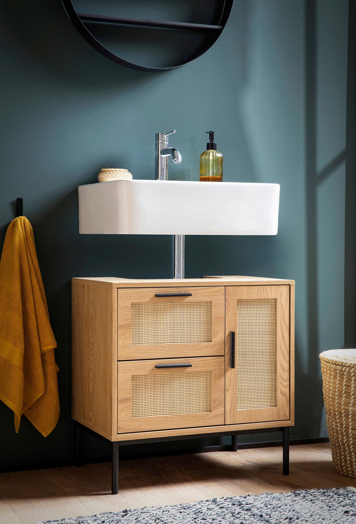 Omarica Za Pod Umivalnik Sonoma, Videz Hrasta - črna/barve hrasta, Design, kovina/leseni material (60/60/40cm) - MID.YOU