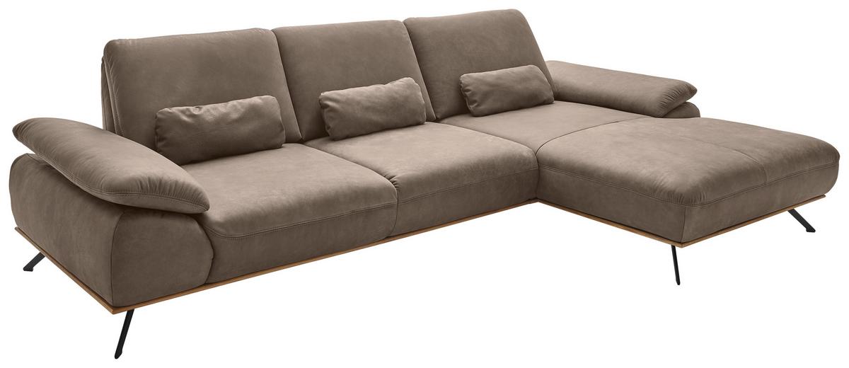 Wohnlandschaft Erling Alufarben - Beige/Alufarben, MODERN, Leder/Metall (322/89/187cm) - Premium Living