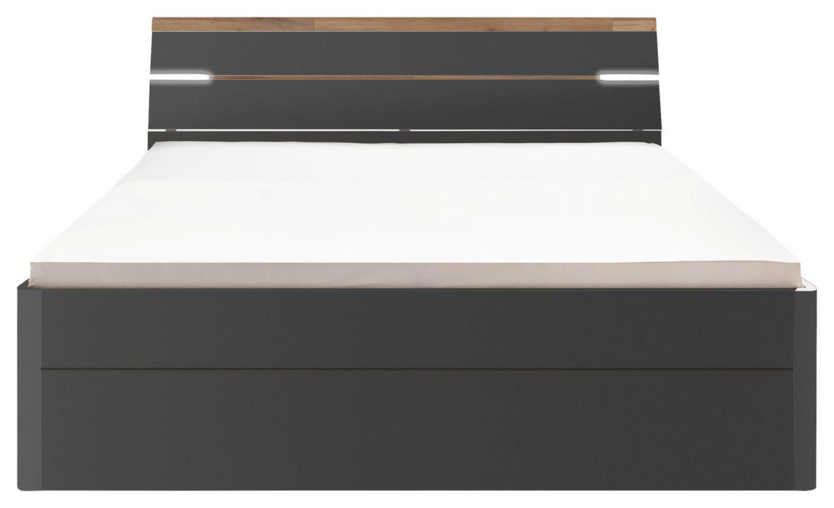 Postelja Mars, S Predali, 180x200 - črna/barve hrasta, Konvencionalno, umetna masa/leseni material (180/200cm) - MID.YOU