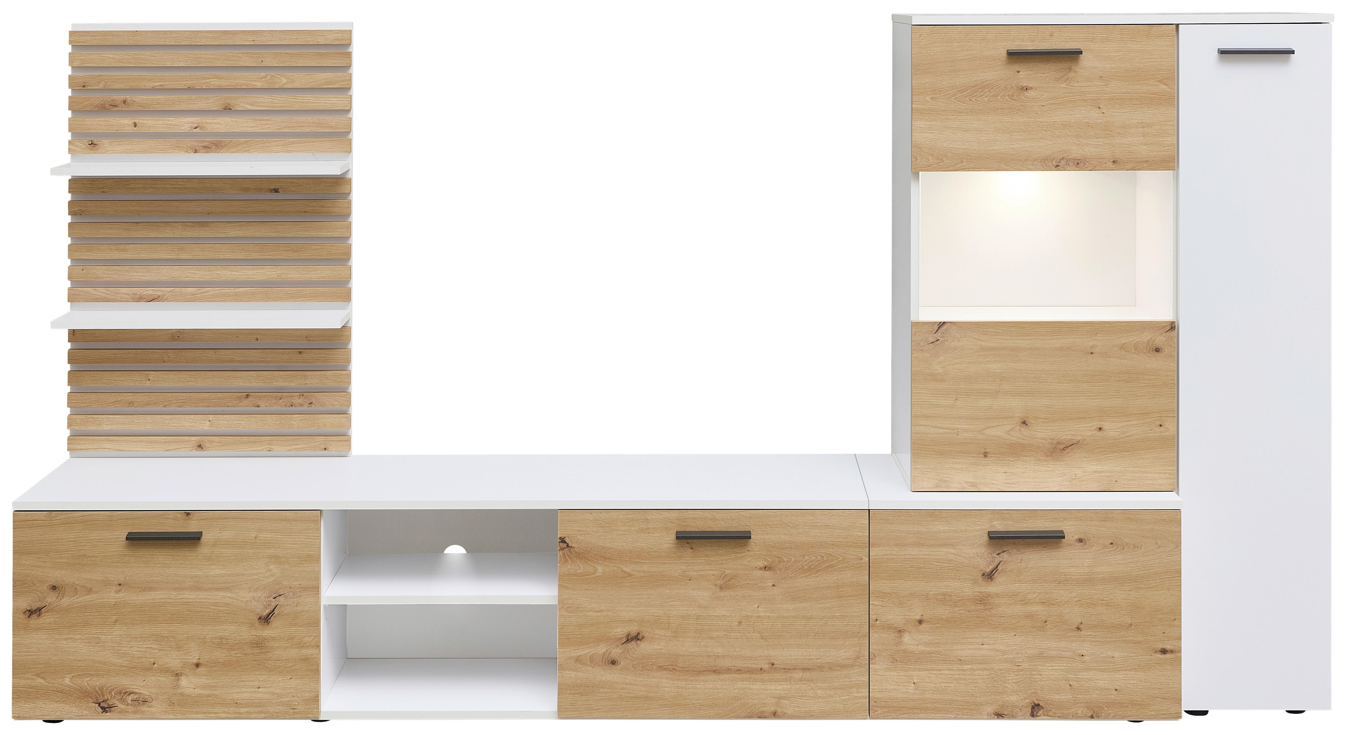 Dnevni Regal Heathrow, Barva Hrasta, Bela - črna/bela, Design, umetna masa/steklo (250/135/38cm) - MID.YOU