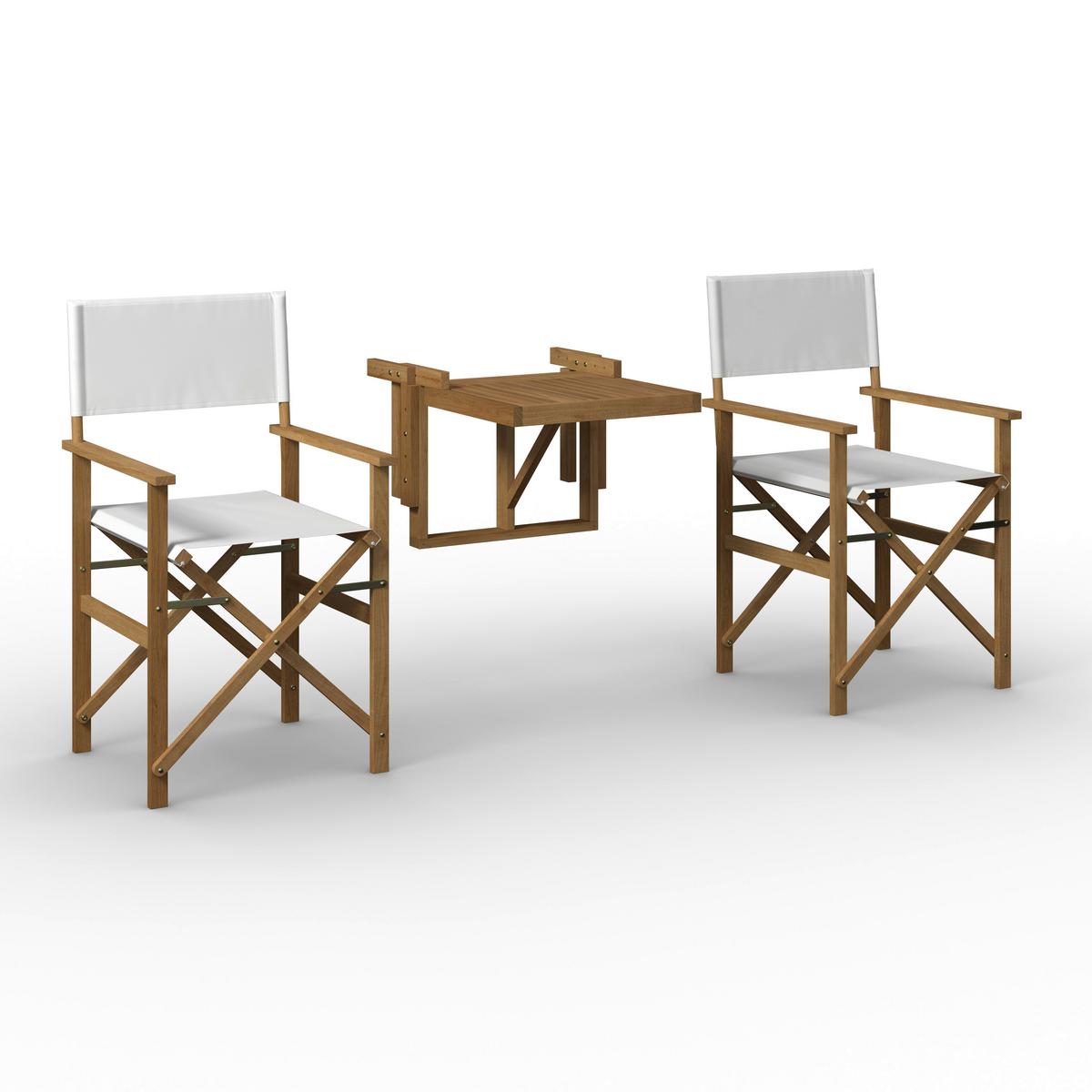 Balkonset Stella Weiß Akazie/Outdoorstoff - Weiß/Akaziefarben, MODERN, Holz/Textil (54/90/50cm) - Bessagi Garden