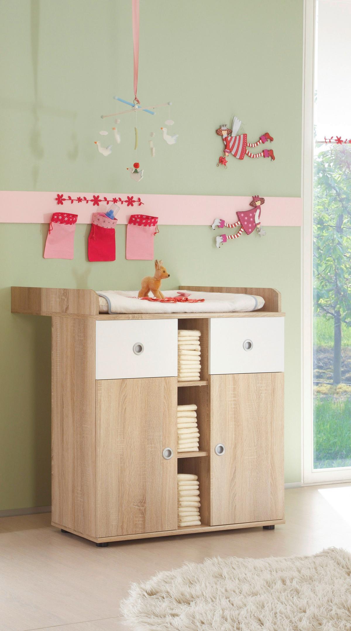 Komoda Za Previjanje Wiki Baby - bijela/hrast Sonoma, Konvencionalno, drvni materijal/plastika (89/101/78cm) - Bessagi Kids