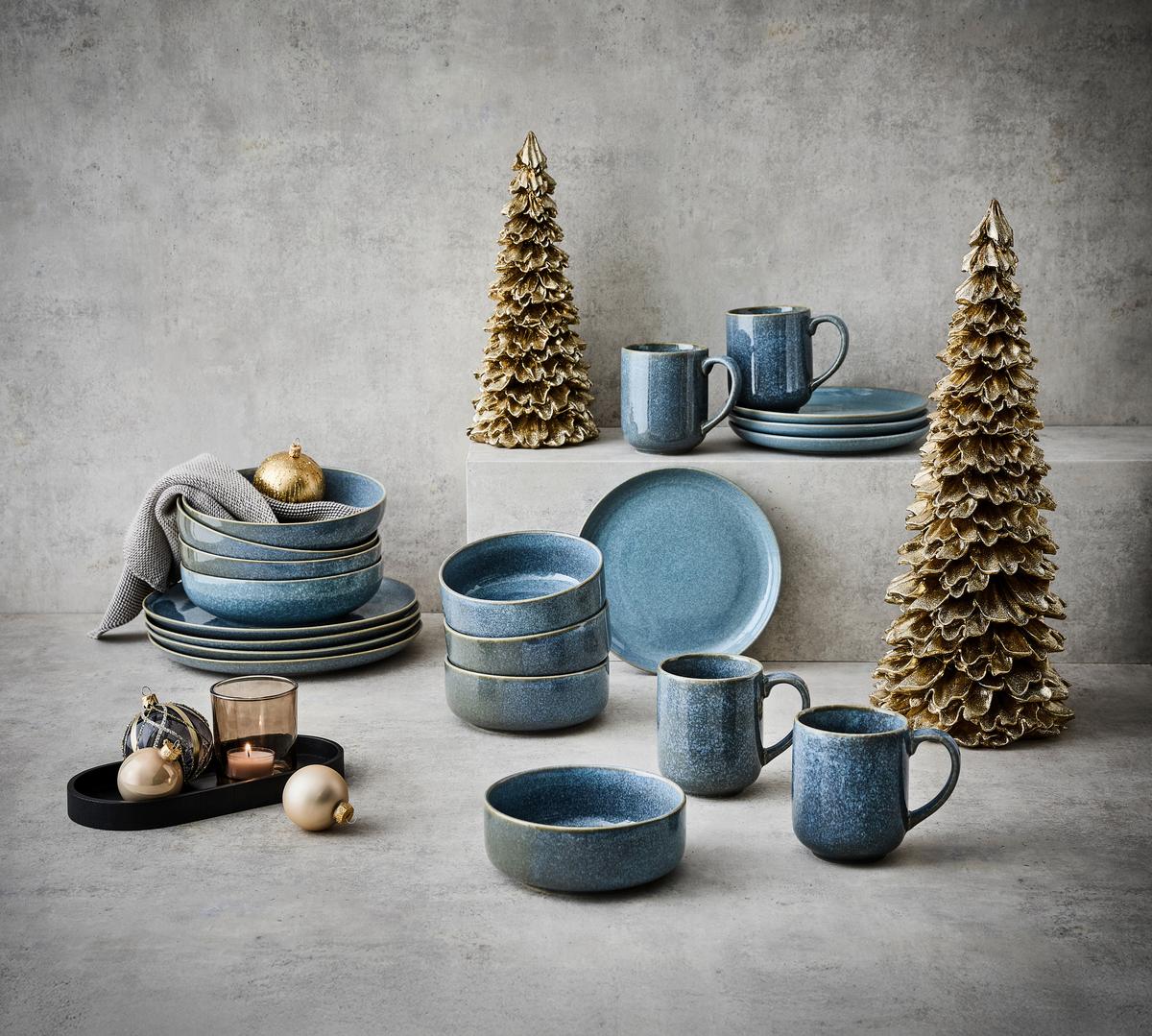 SERWIS OBIADOWO-ŚNIADANIOWY MARBELLA - niebieski, Trend, ceramika - Novel