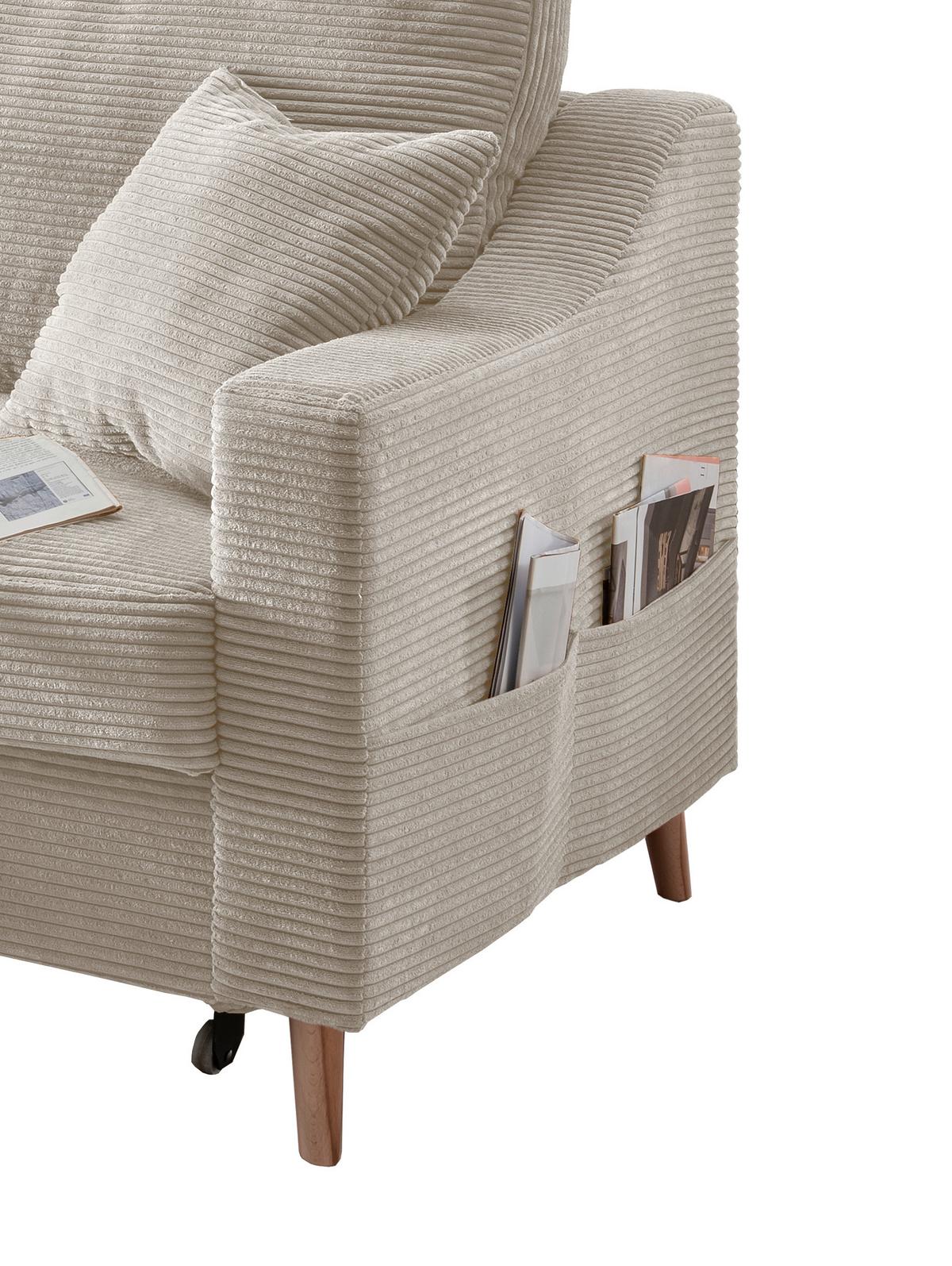 Ecksofa Valentina Beige Cord - Beige/Naturfarben, Design, Holz/Textil (150/228cm) - P & B
