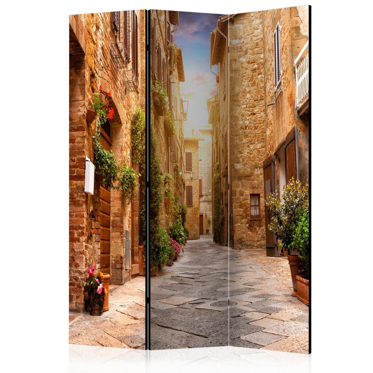 Paravan Colourful Street In Tuscany, 3-Delni, Enostranski - barve korale, Basics, tekstil/les (135/172/3cm) - artgeist