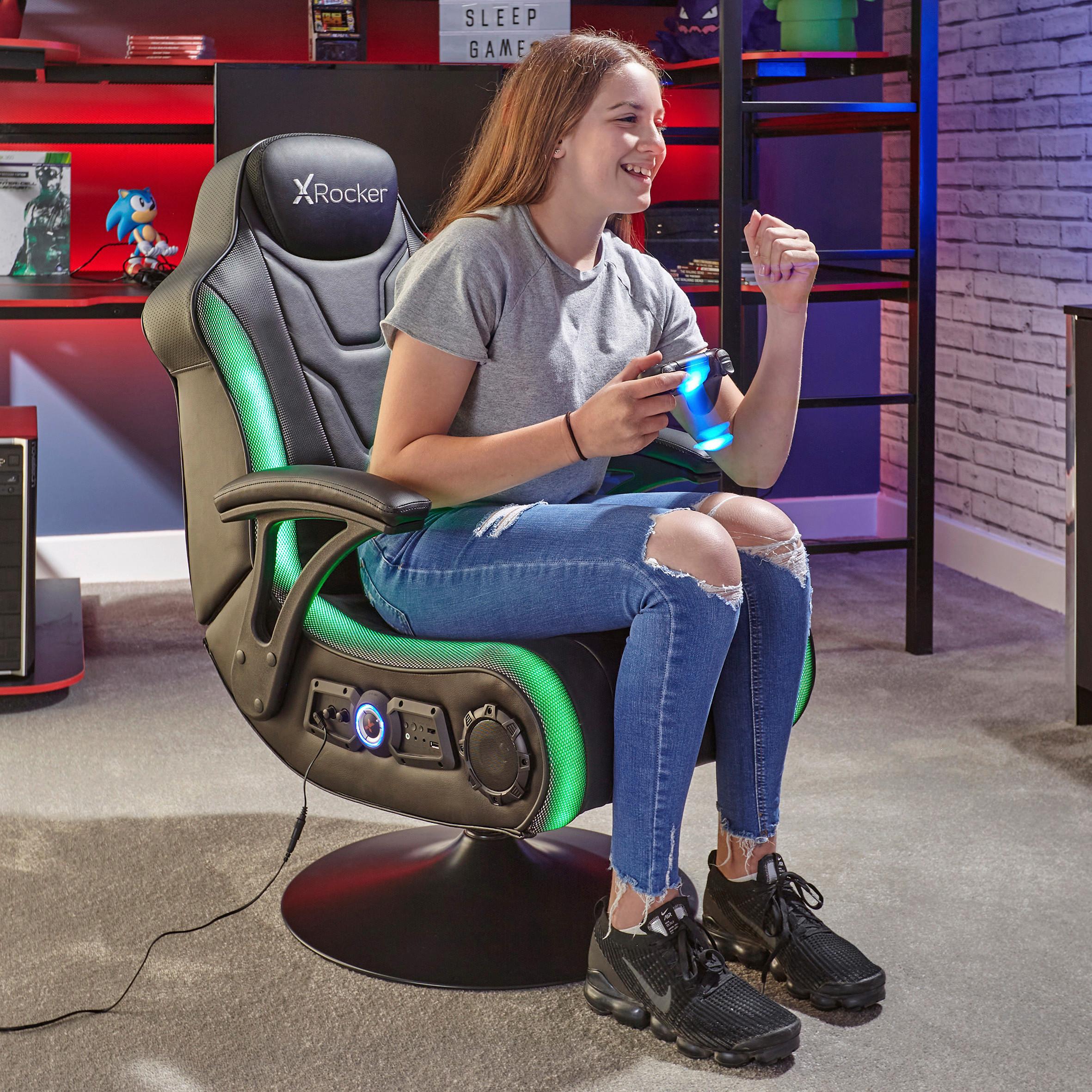 Gamingsessel Monsoon RGB 4.1 c a. 66x105x82cm Schwarz - Schwarz, MODERN, Kunststoff/Textil (66/105/82cm) - X Rocker