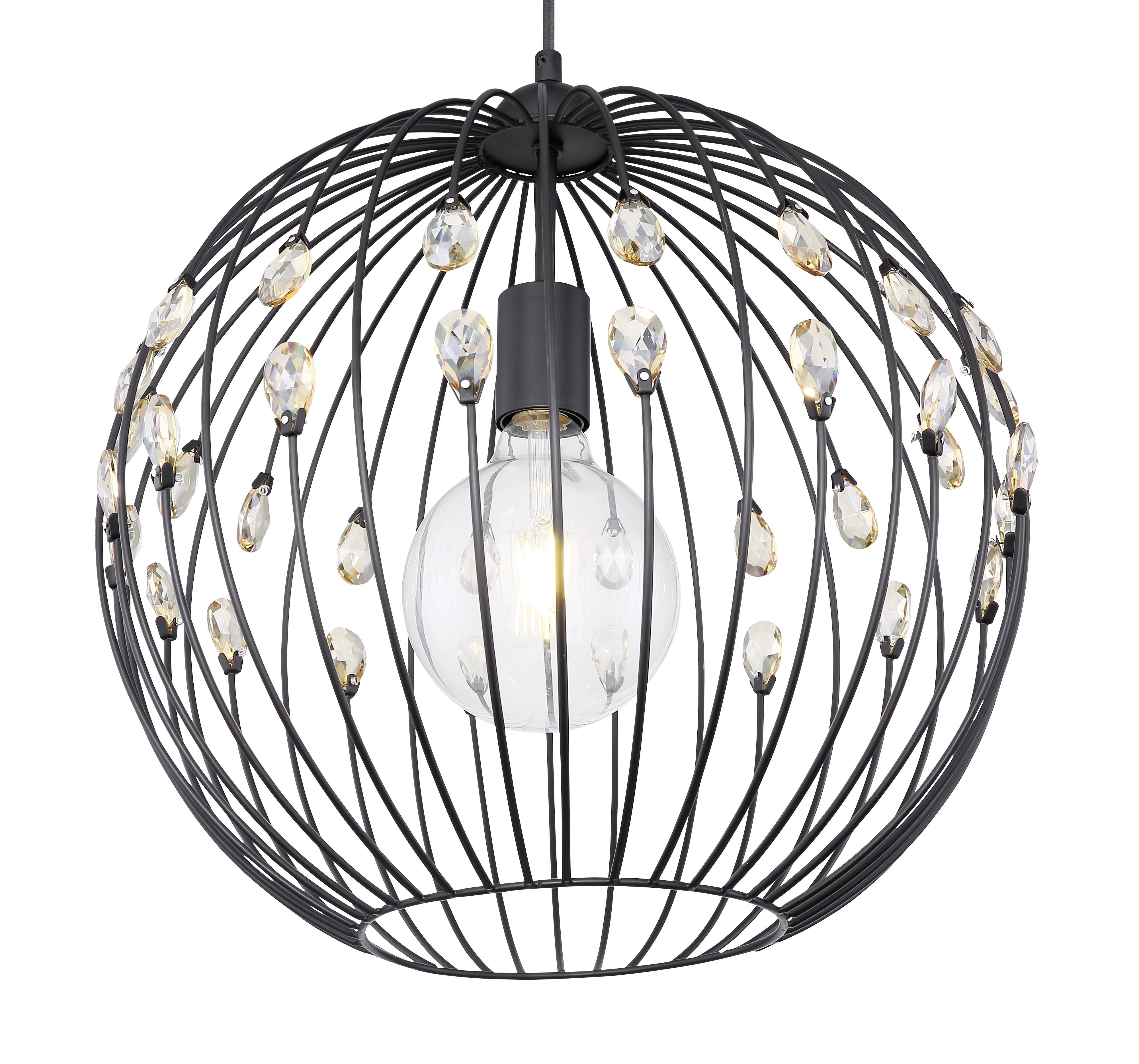 Hängeleuchte Kris max. 60 Watt - Schwarz, Basics, Glas/Metall (40/120cm) - Globo