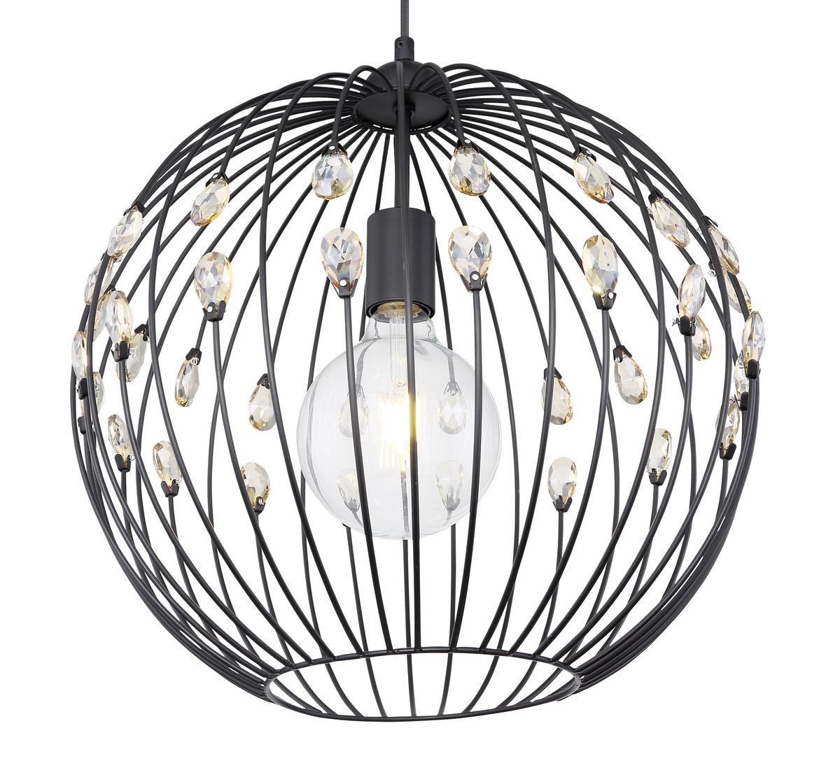 Hängeleuchte Kris max. 60 Watt - Schwarz, Basics, Glas/Metall (40/120cm) - Globo