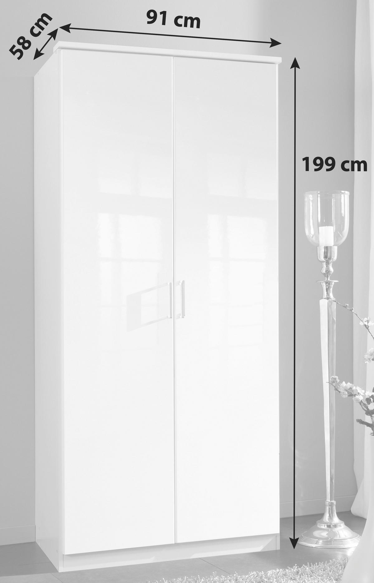 Ormar S Klasičnim Vratima Clack - bijela/bijela visoki sjaj, Basics, drvni materijal (91/199/58cm) - Modern Living