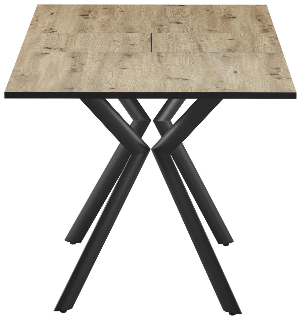 Raztegljiva Jedilna Miza Marcel, 140-180x80 - črna/barve hrasta, Moderno, kovina/leseni material (140-180/76/80cm)