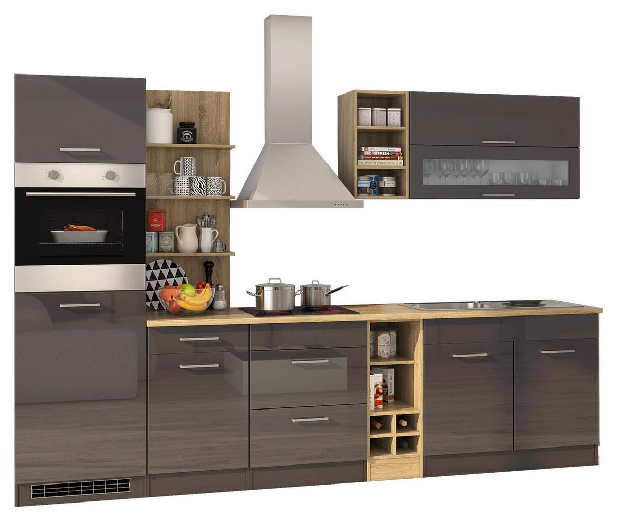 Küchenblock Mailand m. Geräte Graphitfarben - Silberfarben/Graphitfarben, MODERN, Holzwerkstoff/Metall (300cm) - Held