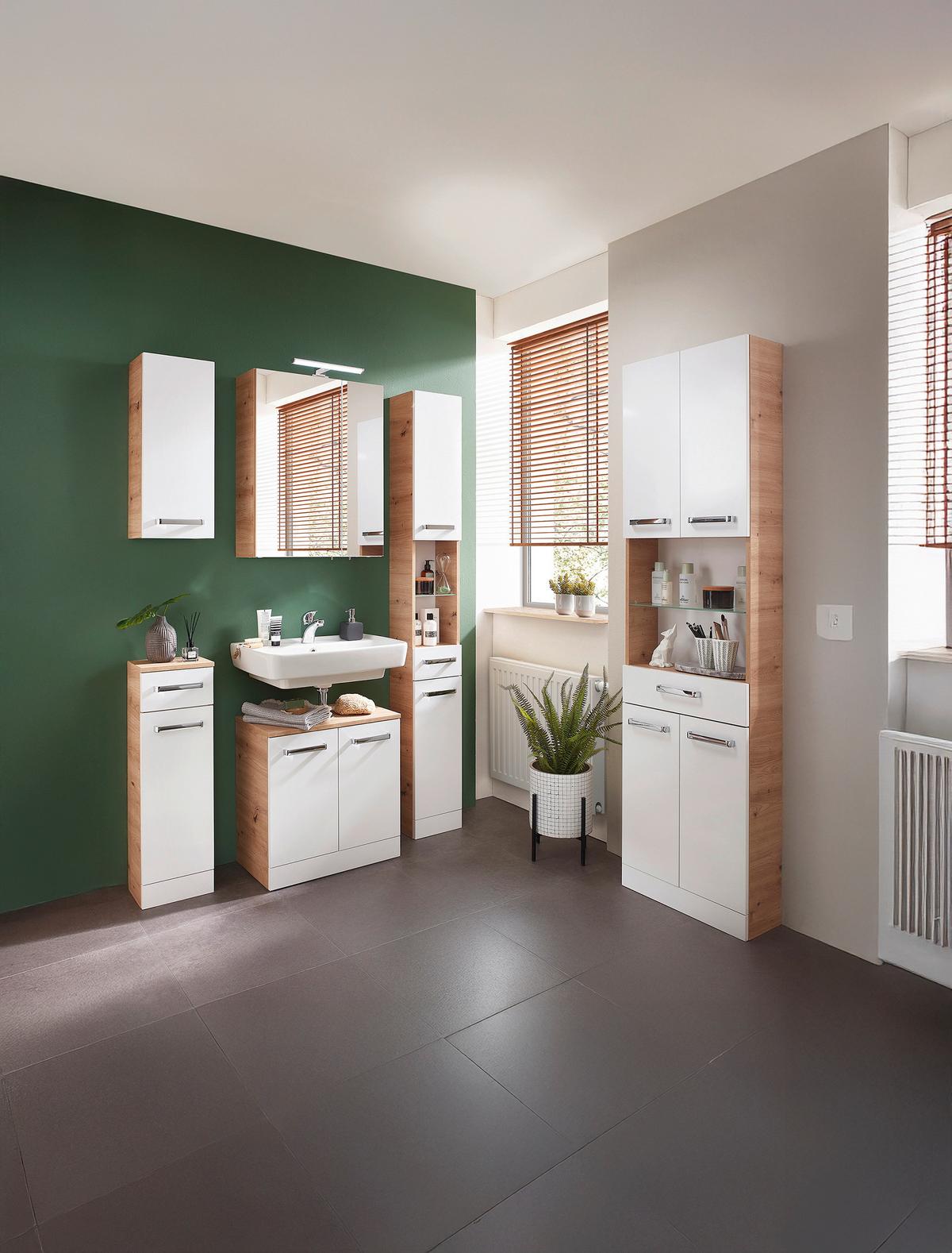 SZAFKA WYSOKA XO 1200 - biały/dąb artisan, Konventionell, materiał drewnopochodny/szkło (25/188,5/20cm) - Xora