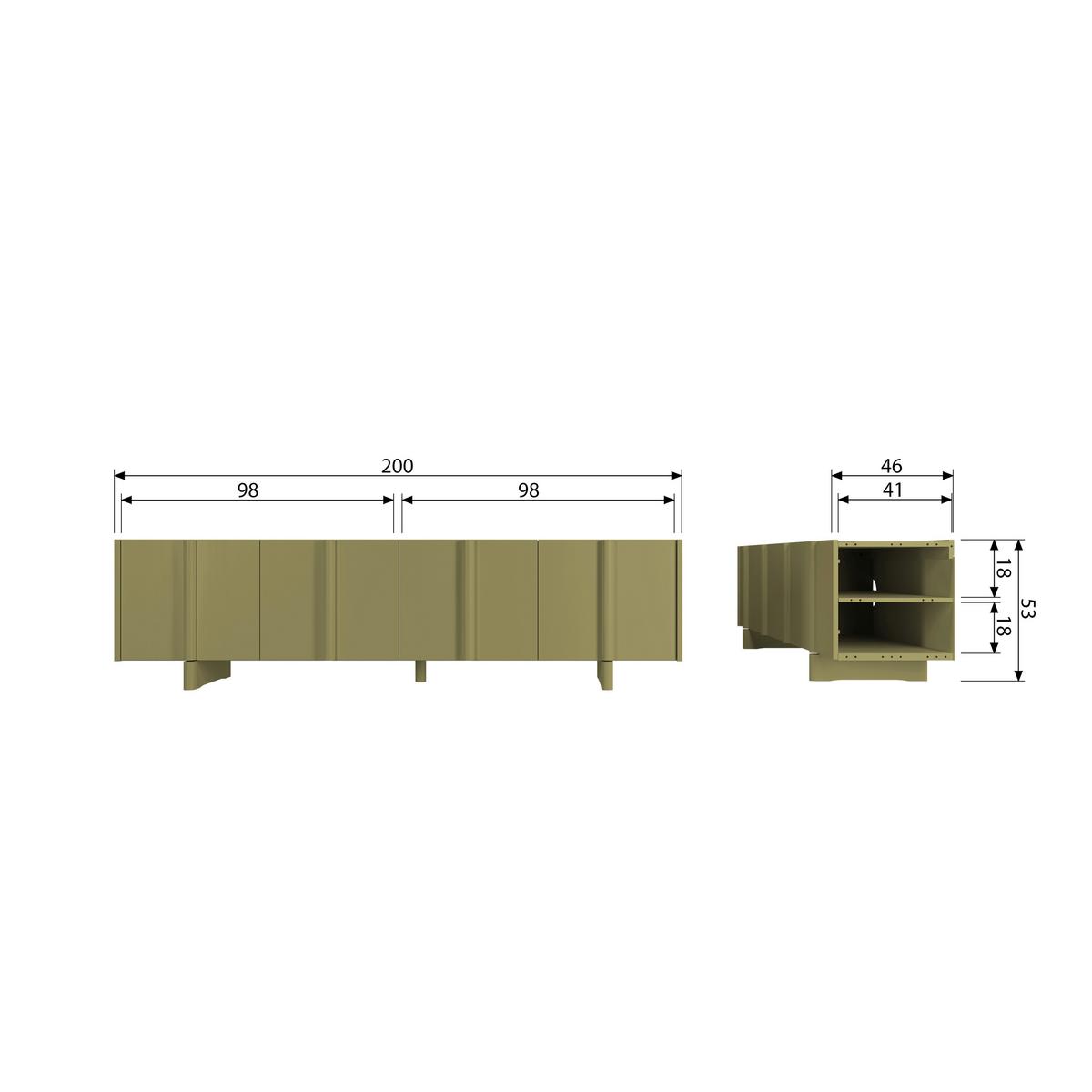 Lowboard Basu Grün B: 200cm - Grün, Design, Holz (200/53/46cm) - Livetastic