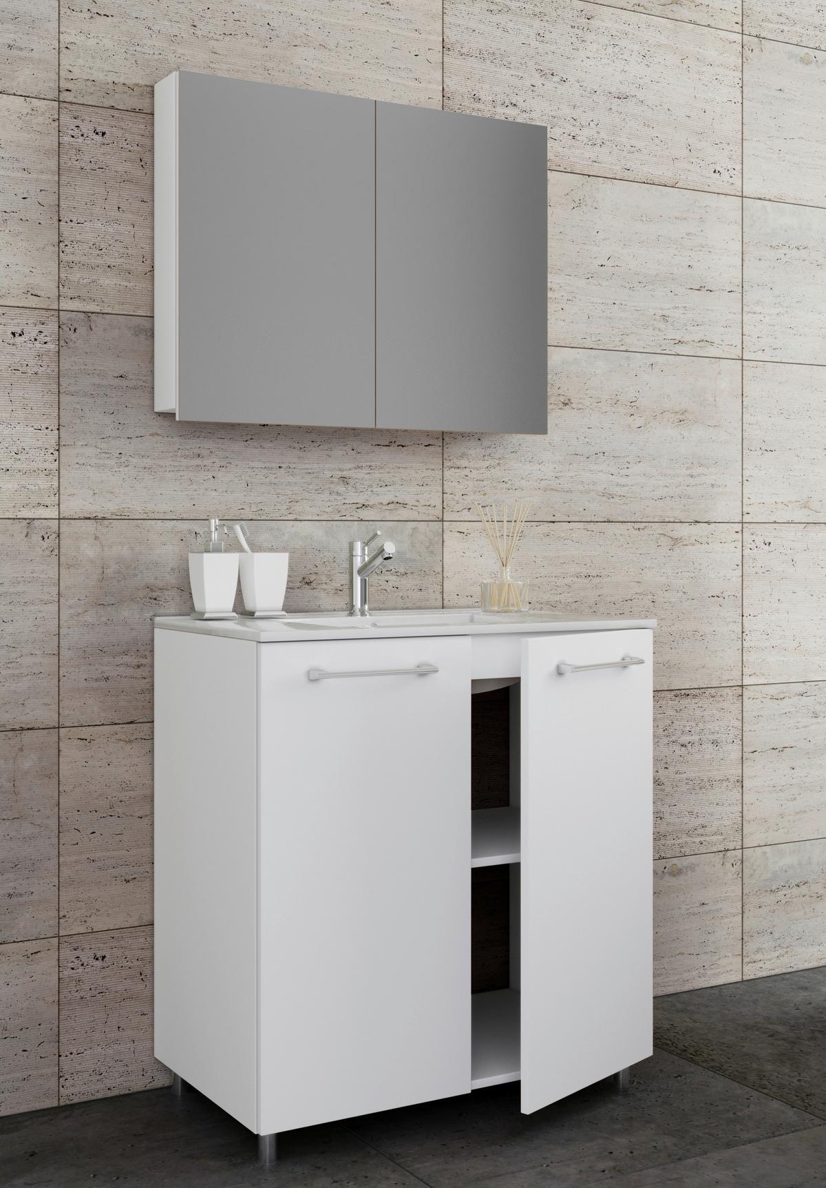 Kopalnica Gilos, Bela - bela/barve aluminija, Moderno, kovina/leseni material (80cm) - MID.YOU