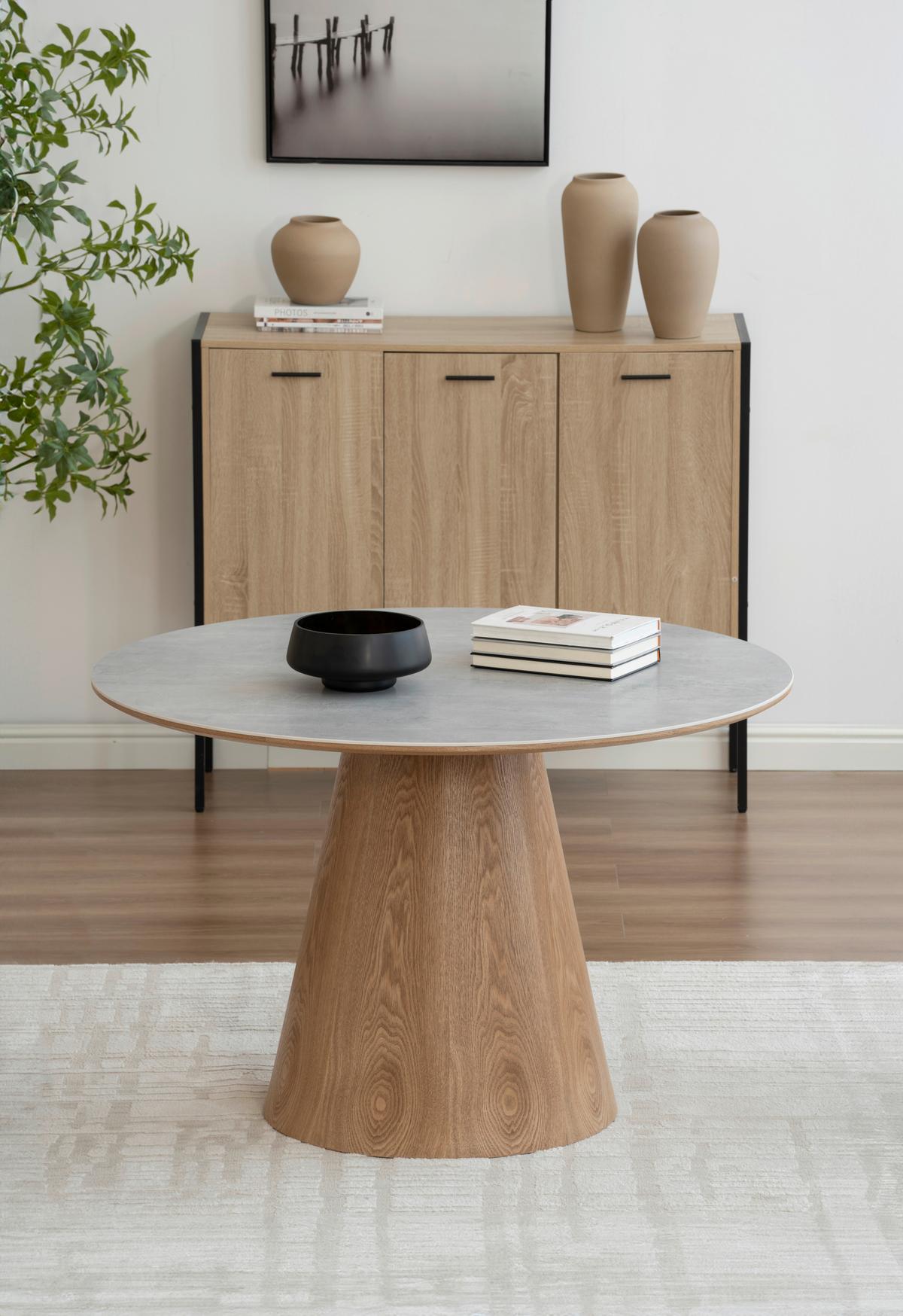 Jedilna Miza Aiden, Siva, Barva Hrasta, Ø 120cm - siva/barve hrasta, Moderno, leseni material/les (120/120/75cm) - MID.YOU