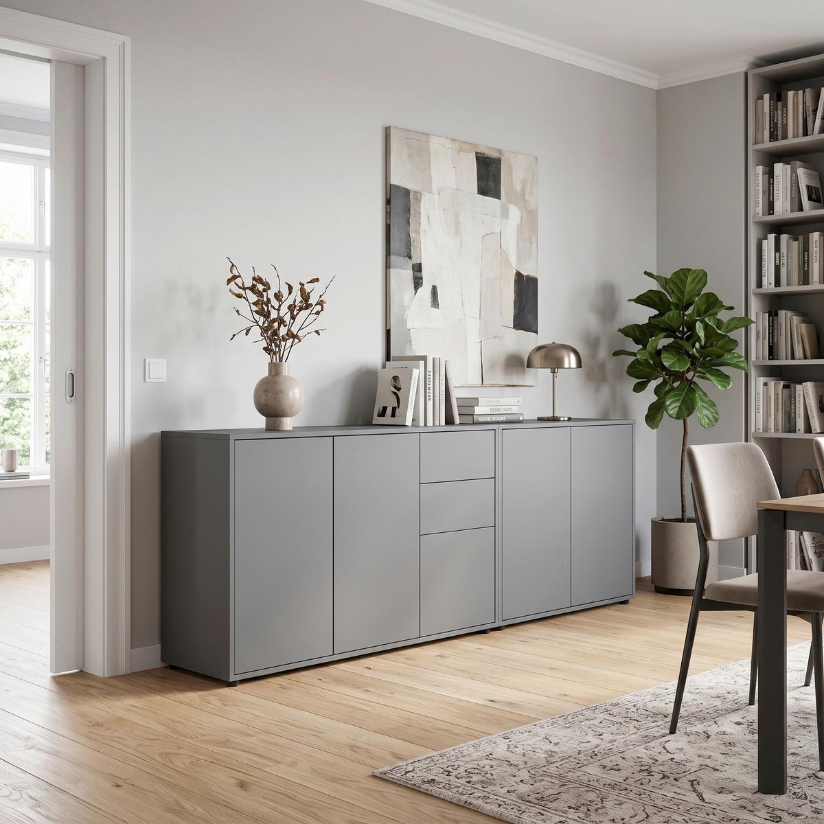 Sideboard Mailand Set 10 Anthrazit - Anthrazit/Schwarz, MODERN, Holzwerkstoff/Kunststoff (184,5/73/33cm) - MID.YOU
