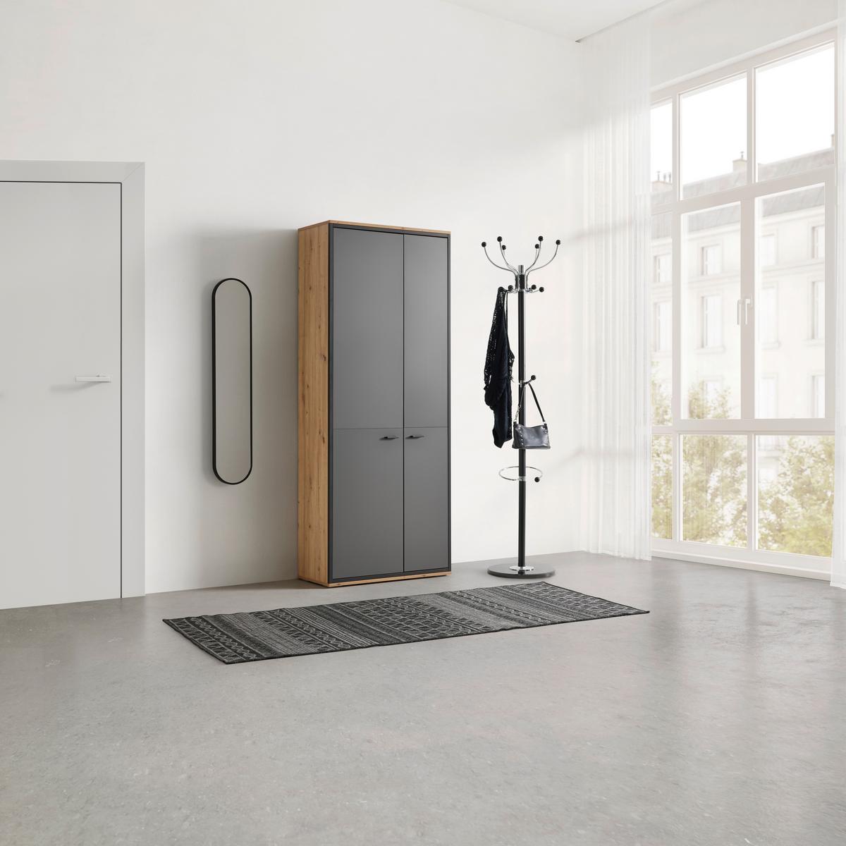Garderobenschrank Florenz Grau/Eiche Artisan - Schwarz/Eiche Artisan, Modern, Holzwerkstoff/Kunststoff (79/196,2/37,3cm) - Premium Living