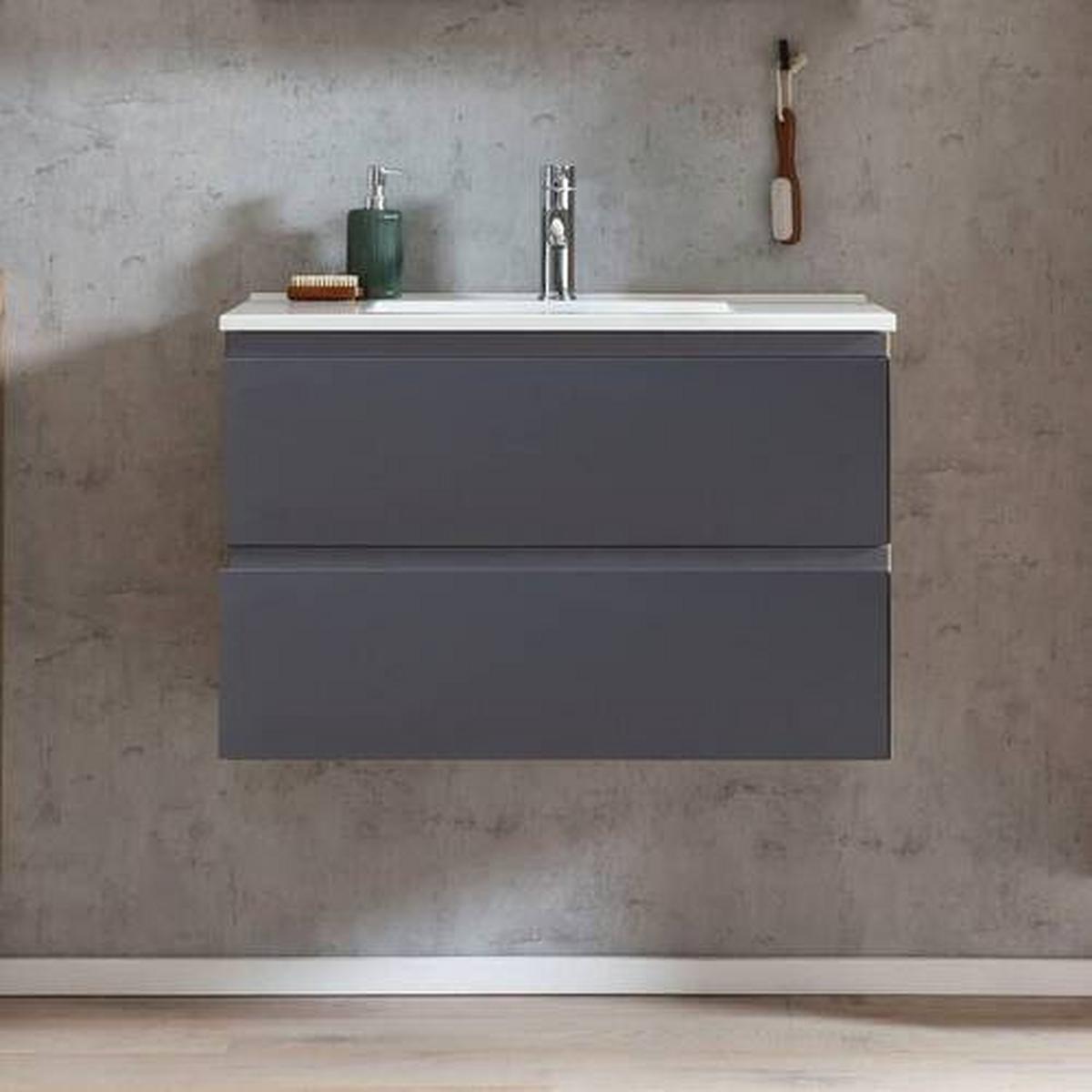 Waschtischkombi Varese ca. 80 cm Grau/Eiche - Eiche Wotan/Weiß, MODERN, Holzwerkstoff/Stein (80cm) - Held