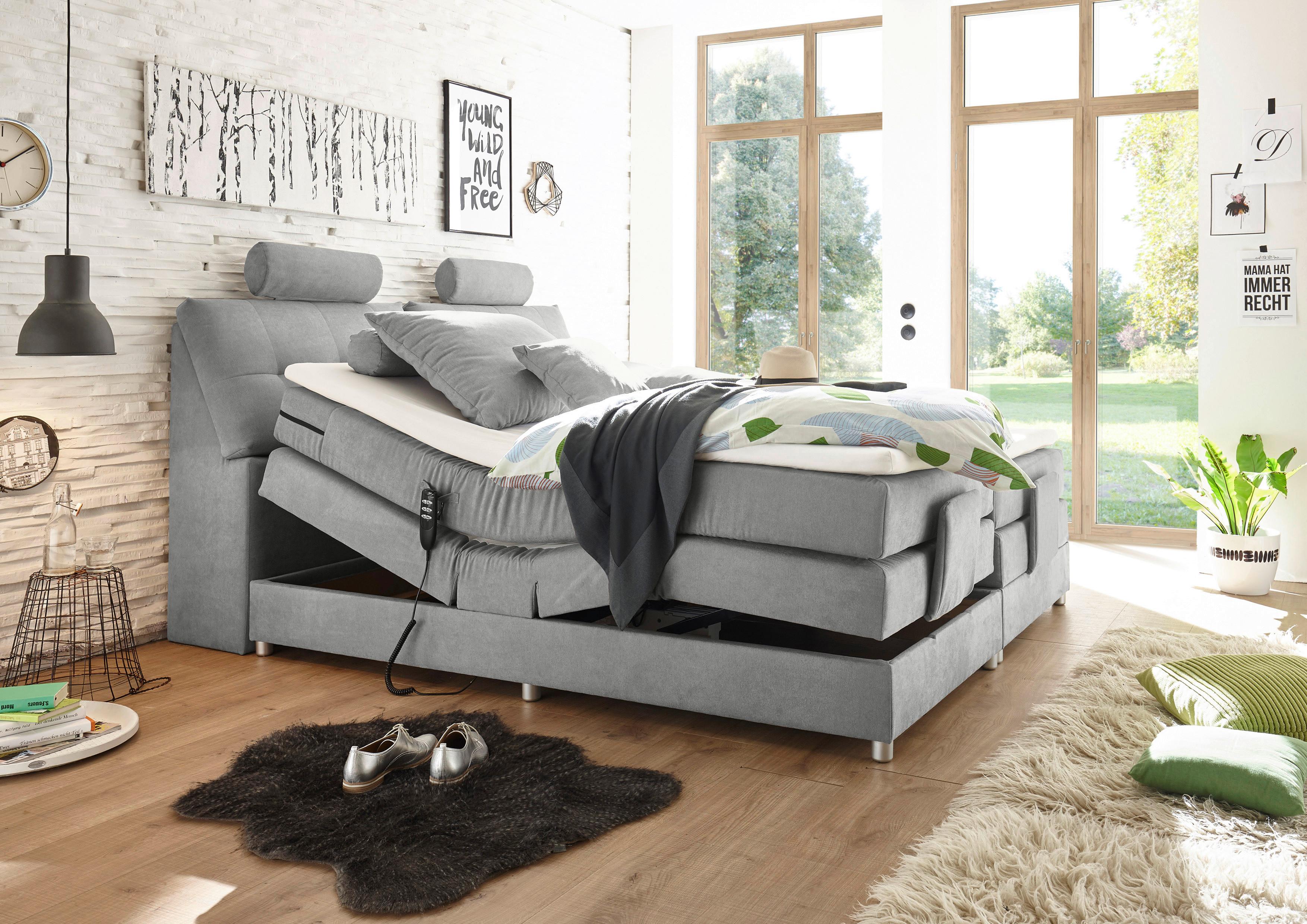 Boxspringbett Palermo elektrisch 180x200cm Hellgrau - Silberfarben/Hellgrau, MODERN, Holzwerkstoff/Kunststoff (180/200cm) - MID.YOU