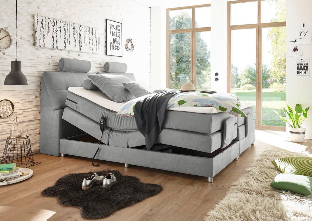 Boxspringbett Palermo elektrisch 180x200cm Hellgrau - Silberfarben/Hellgrau, MODERN, Holzwerkstoff/Kunststoff (180/200cm) - MID.YOU